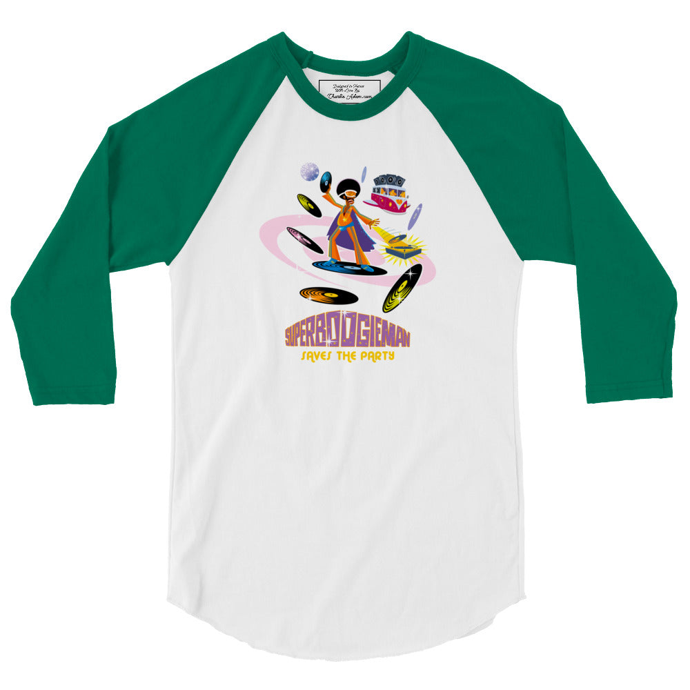3/4 sleeve raglan t-shirt Superboogieman Saves the Party