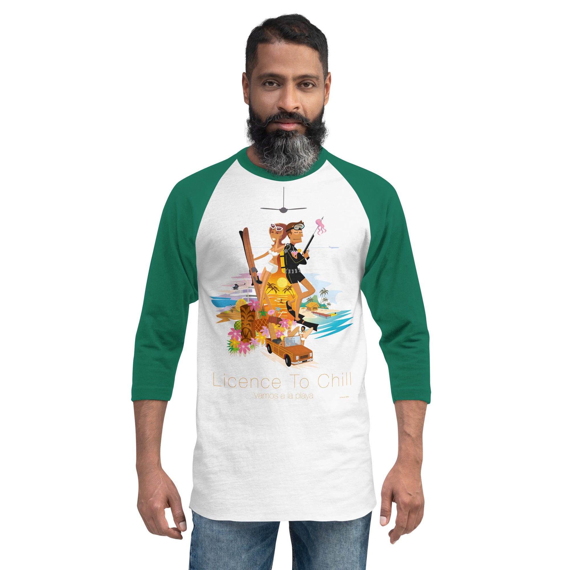 3/4 sleeve raglan t-shirt License to Chill Vamos a la Playa