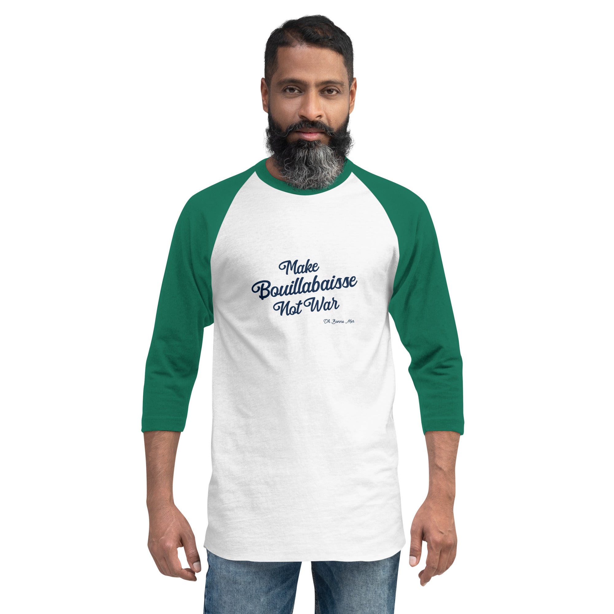 T-shirt à manches Raglan 3/4 Make Bouillabaisse Not War Text Only Navy