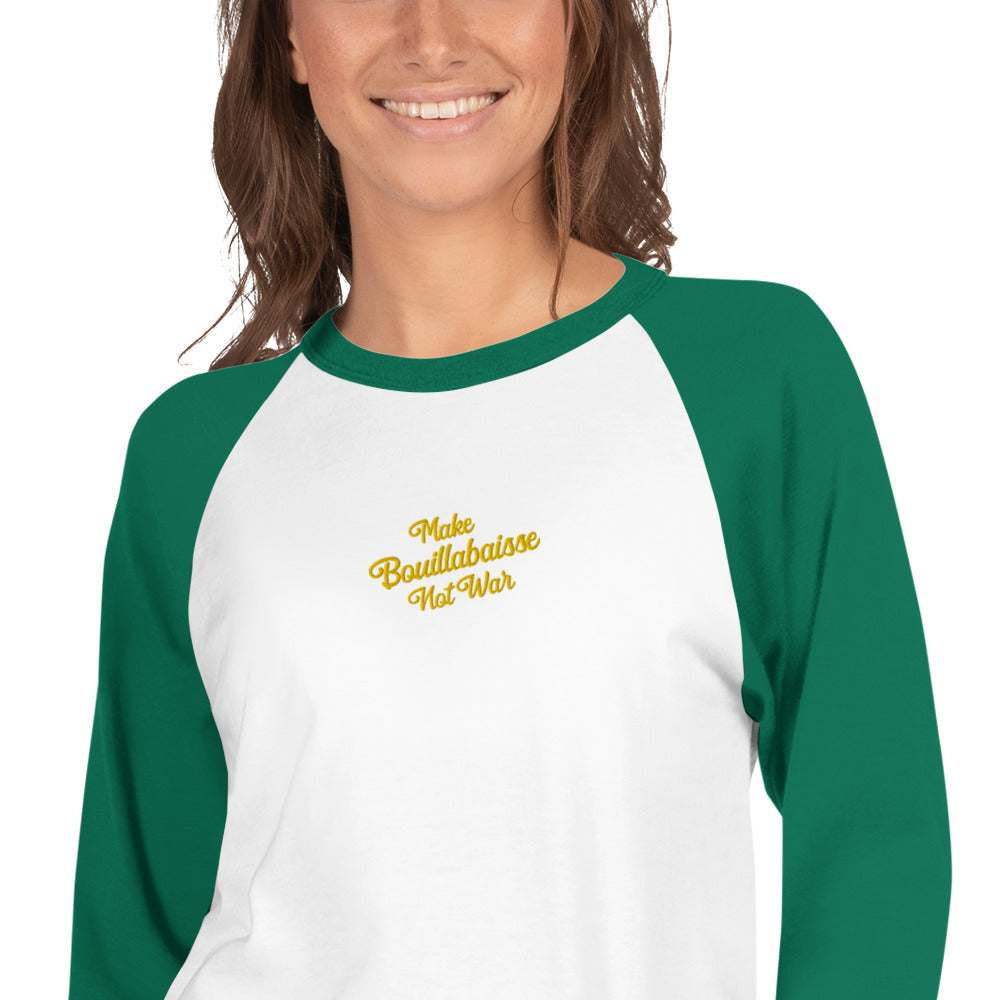 T-shirt à manches Raglan 3/4 Make Bouillabaisse Not War brodé gold