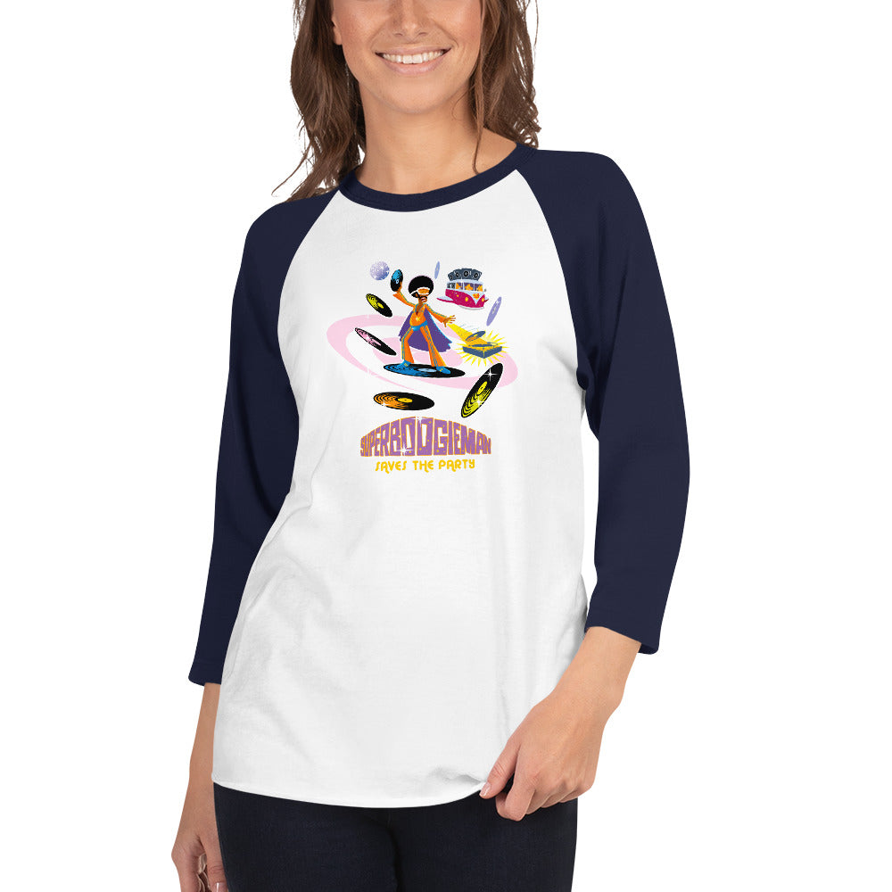 3/4 sleeve raglan t-shirt Superboogieman Saves the Party