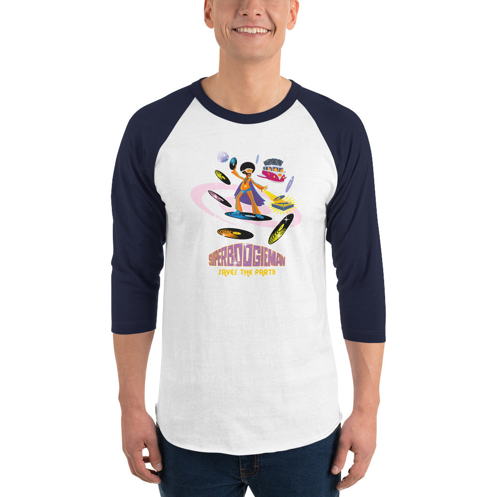 3/4 sleeve raglan t-shirt Superboogieman Saves the Party