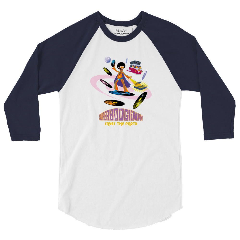 3/4 sleeve raglan t-shirt Superboogieman Saves the Party