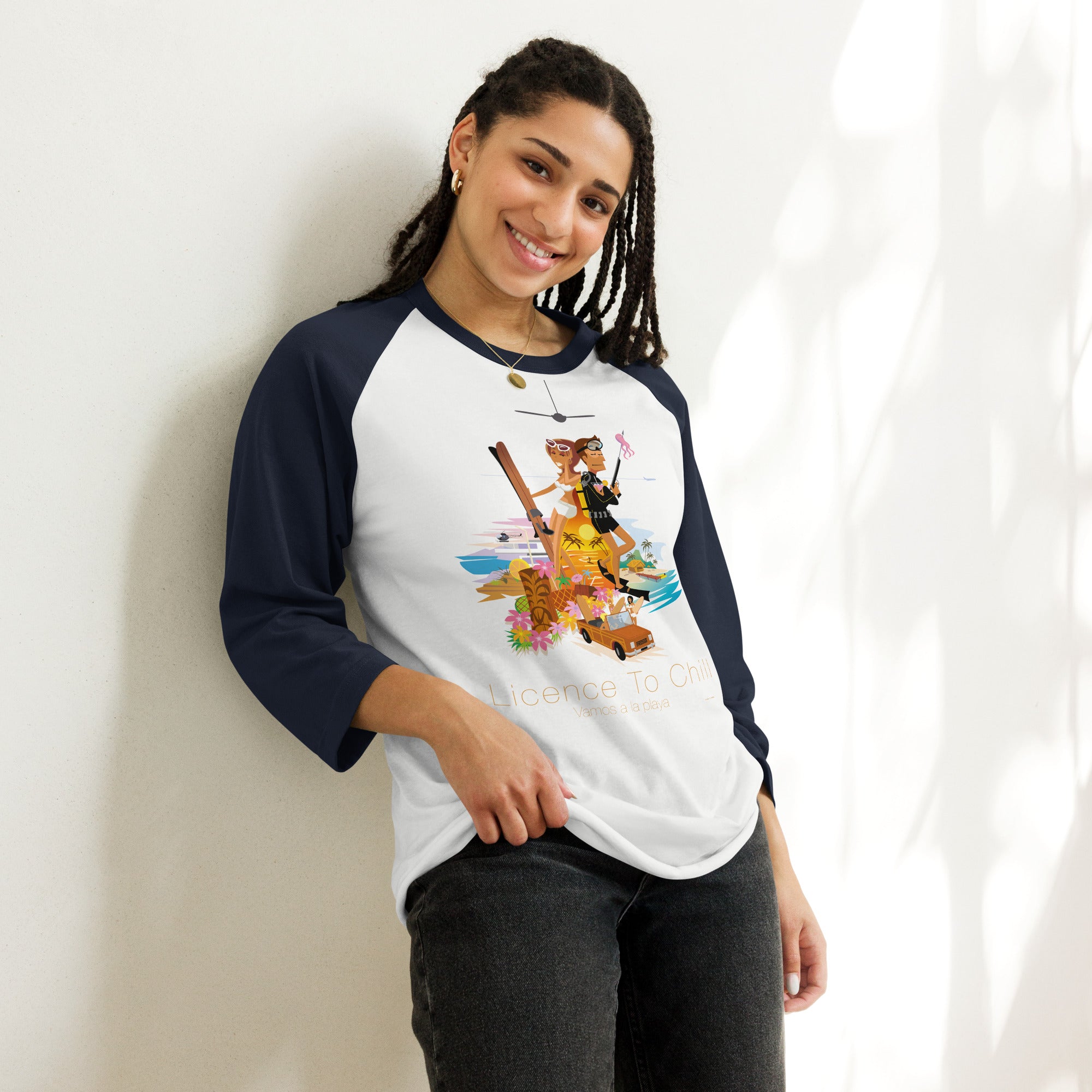 3/4 sleeve raglan t-shirt License to Chill Vamos a la Playa