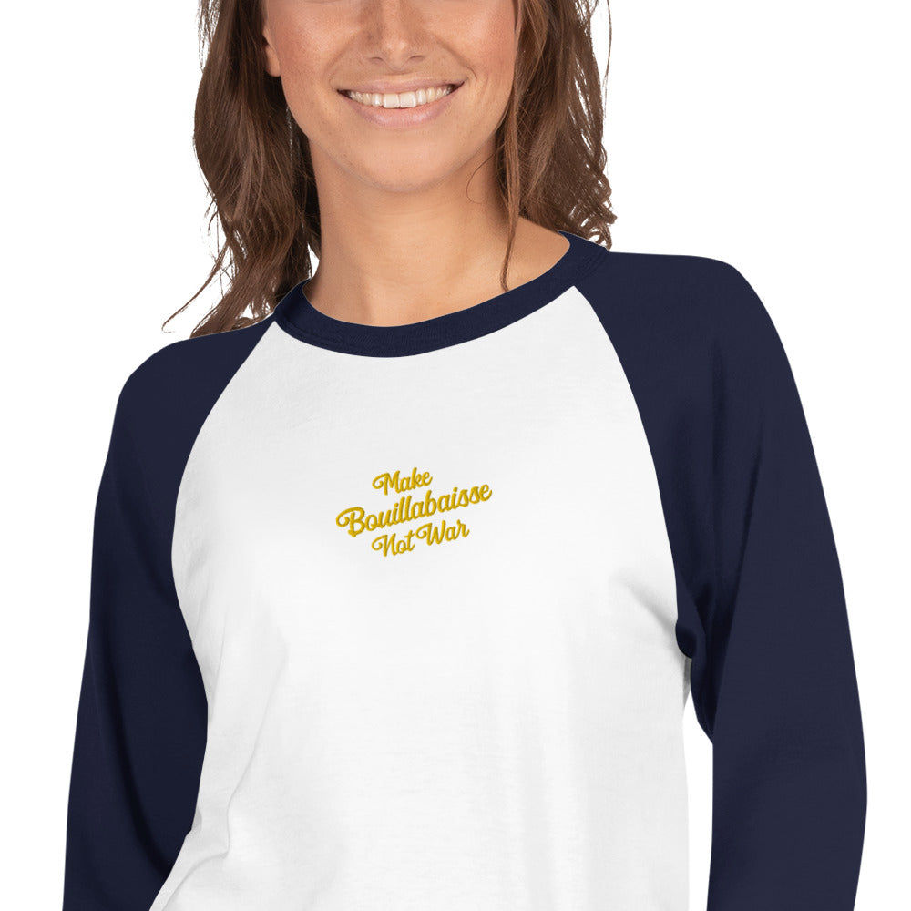 T-shirt à manches Raglan 3/4 Make Bouillabaisse Not War brodé gold