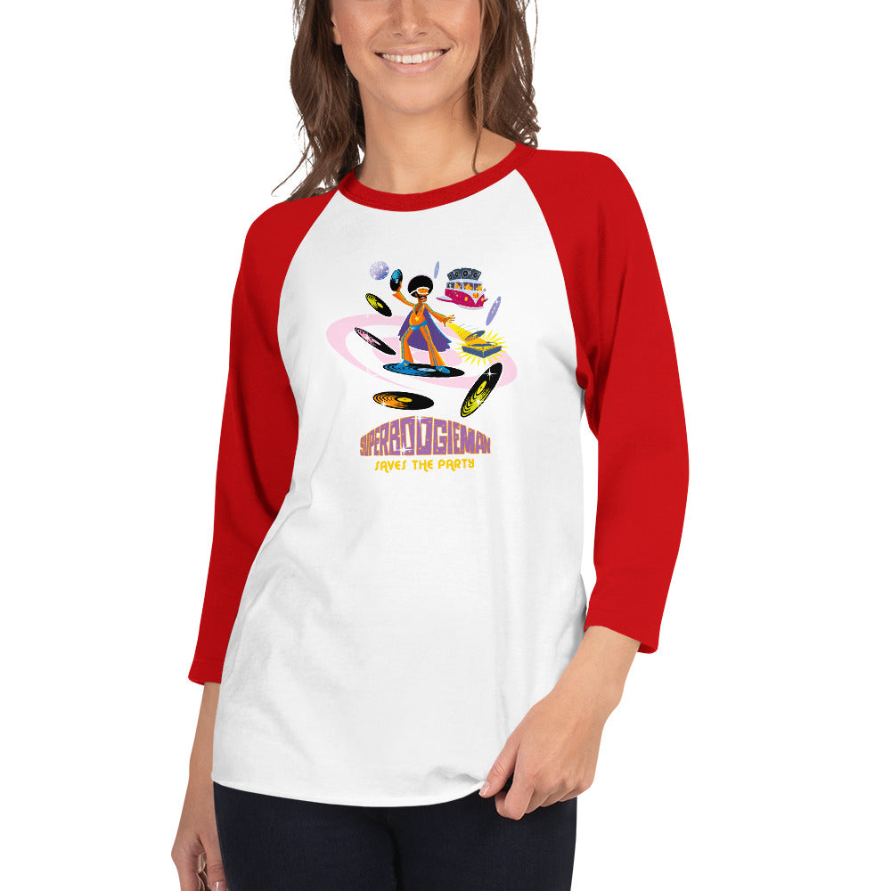 3/4 sleeve raglan t-shirt Superboogieman Saves the Party