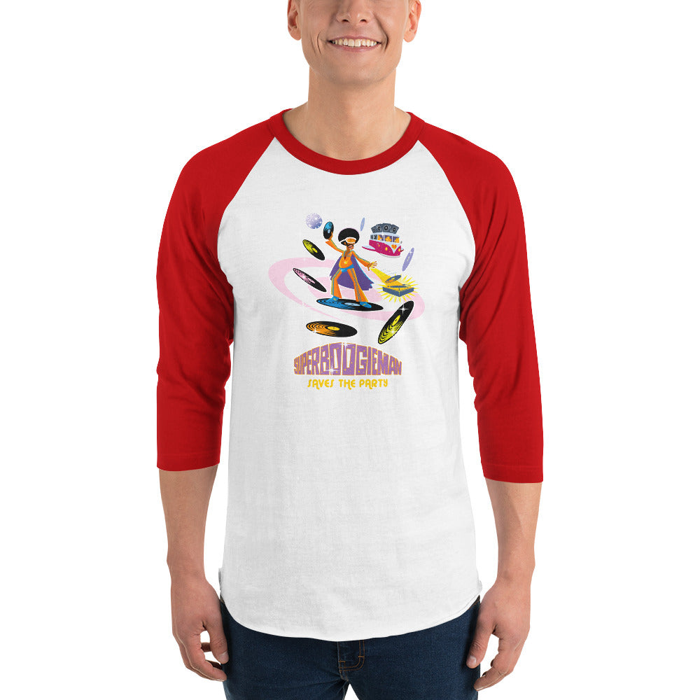 3/4 sleeve raglan t-shirt Superboogieman Saves the Party