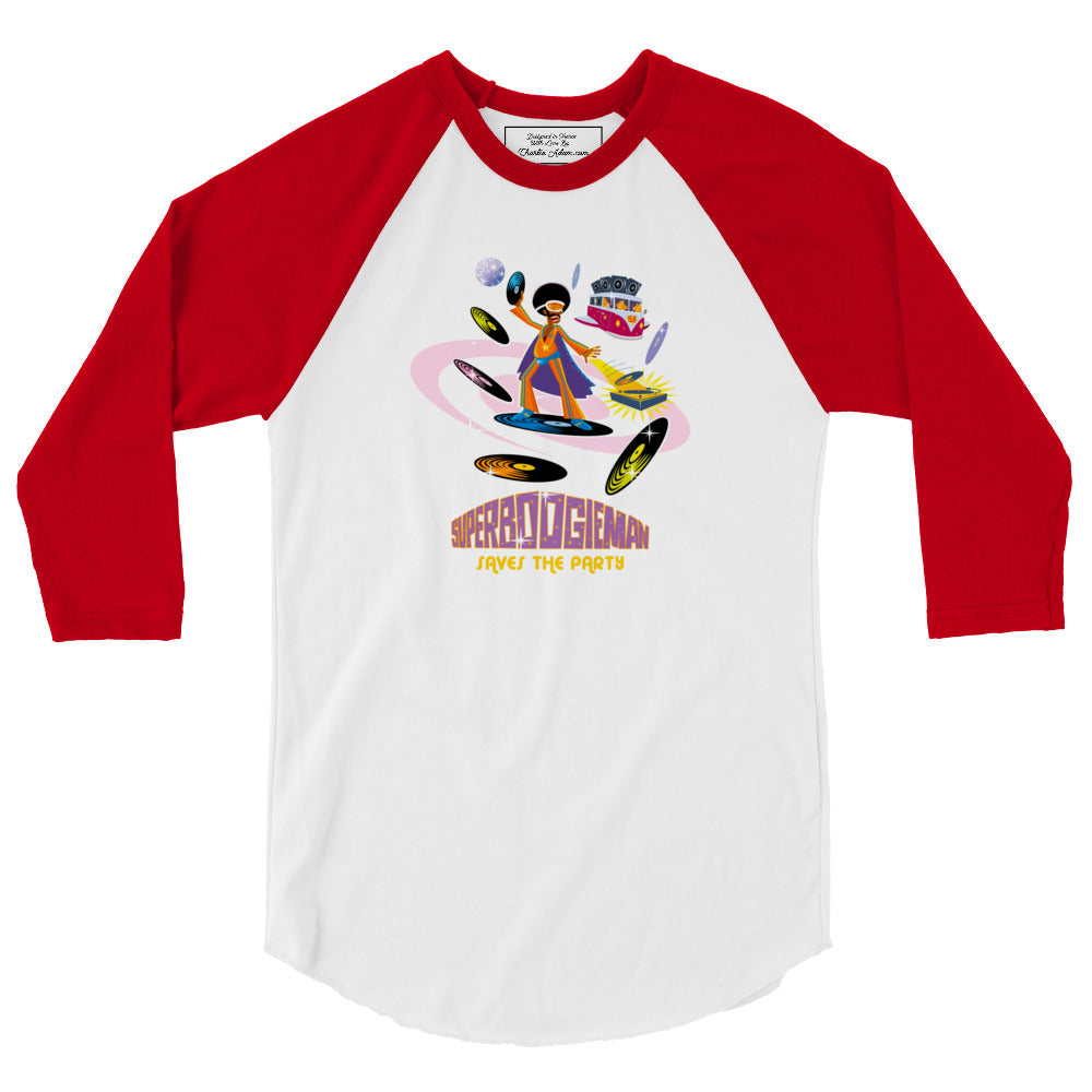 3/4 sleeve raglan t-shirt Superboogieman Saves the Party