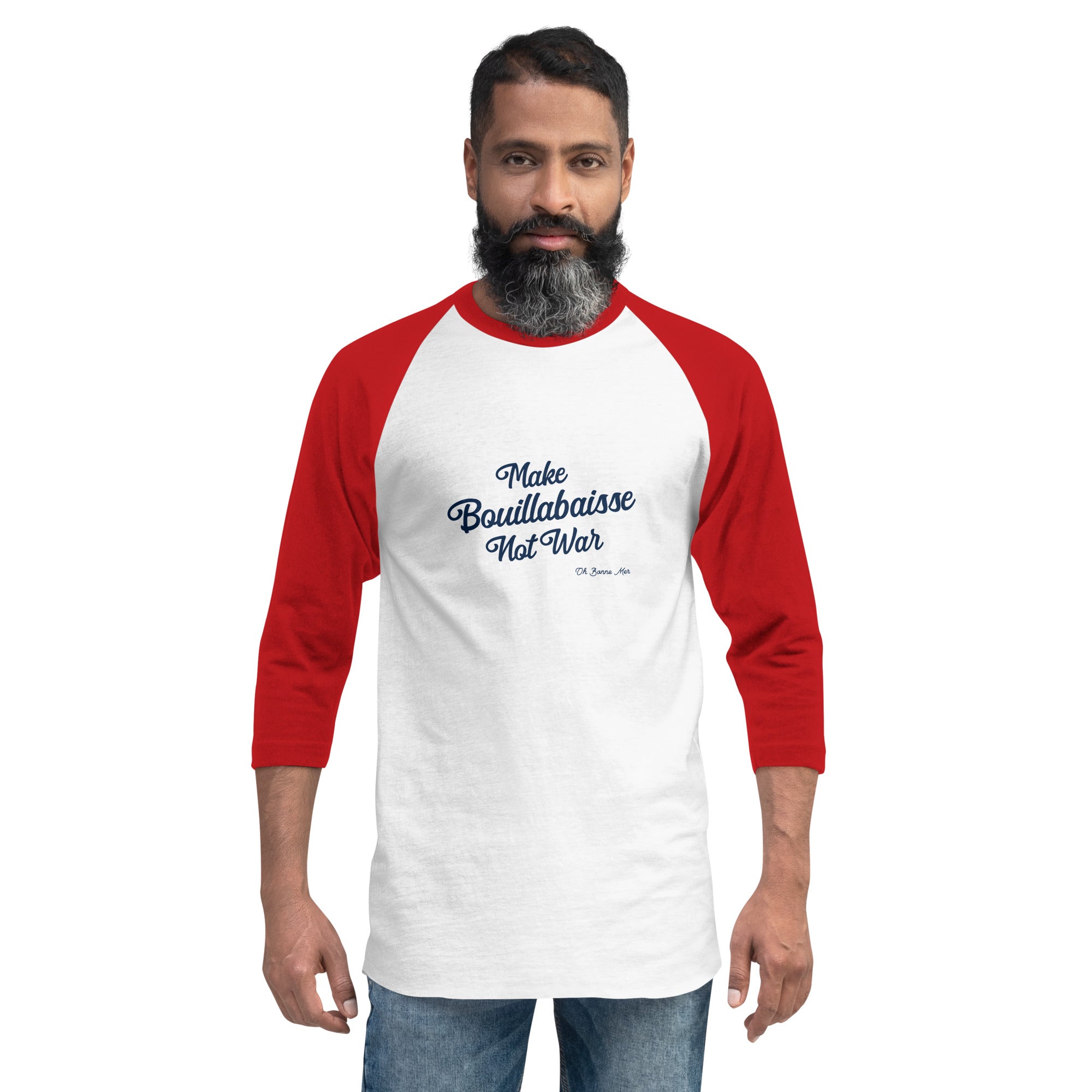 T-shirt à manches Raglan 3/4 Make Bouillabaisse Not War Text Only Navy