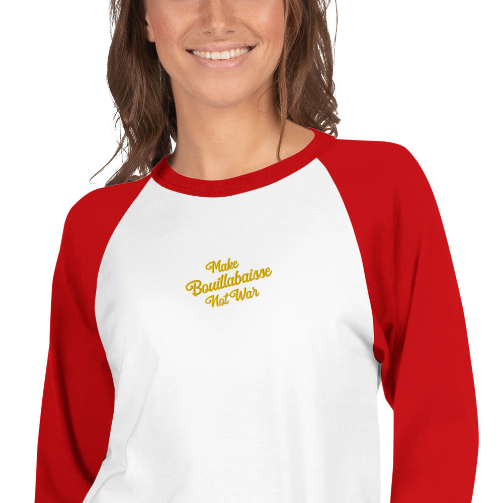 T-shirt à manches Raglan 3/4 Make Bouillabaisse Not War brodé gold