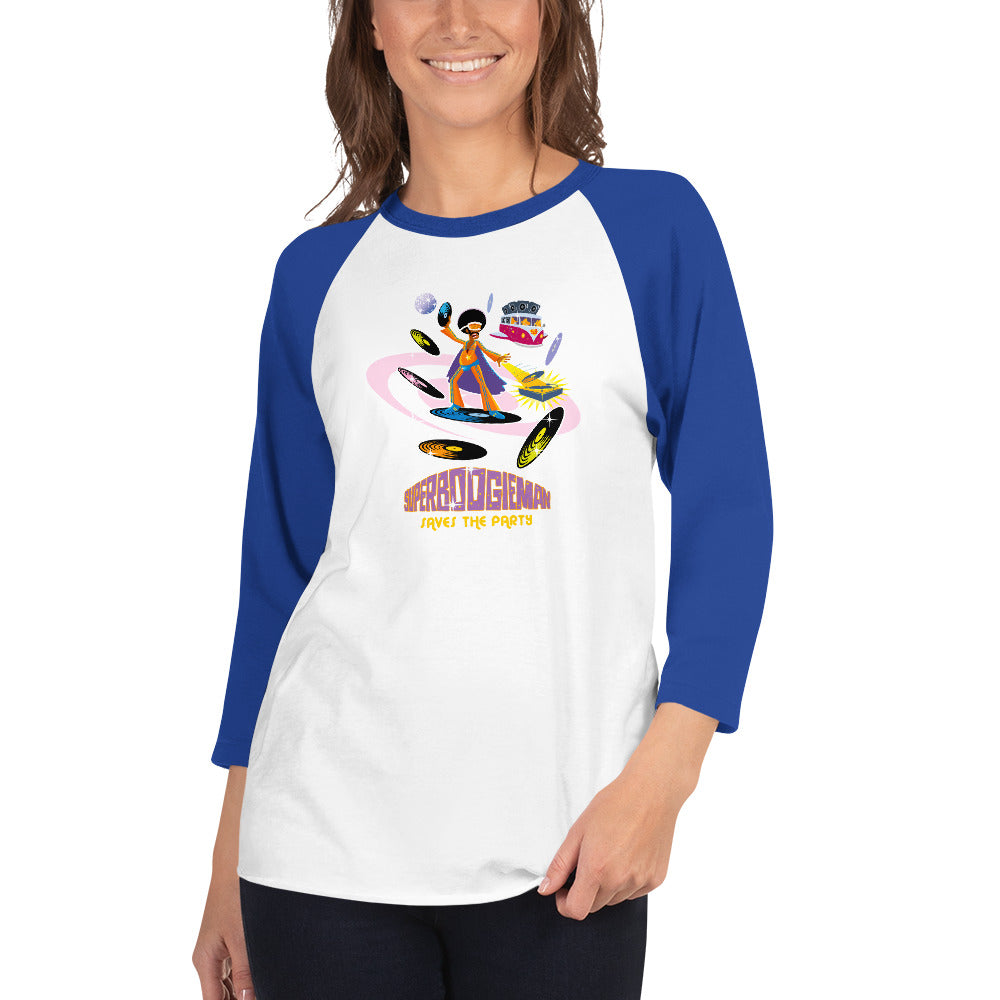 3/4 sleeve raglan t-shirt Superboogieman Saves the Party