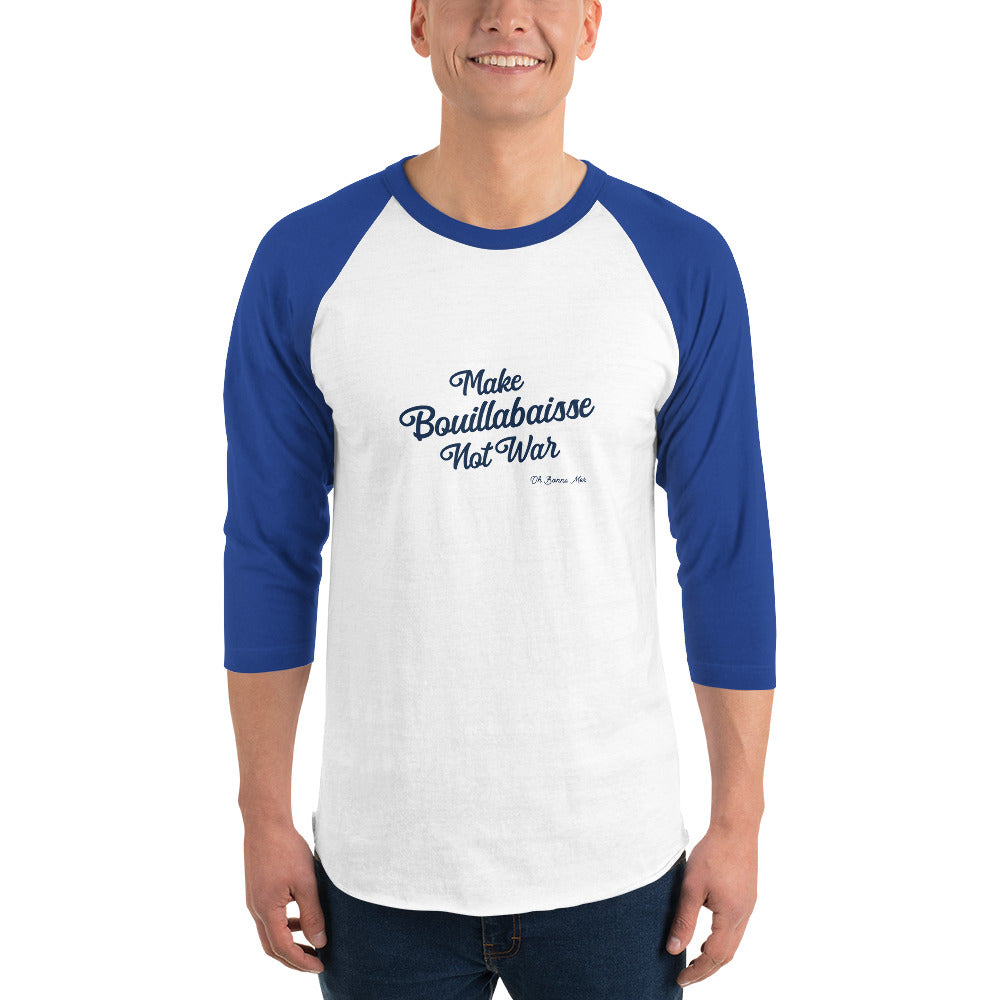T-shirt à manches Raglan 3/4 Make Bouillabaisse Not War Text Only Navy