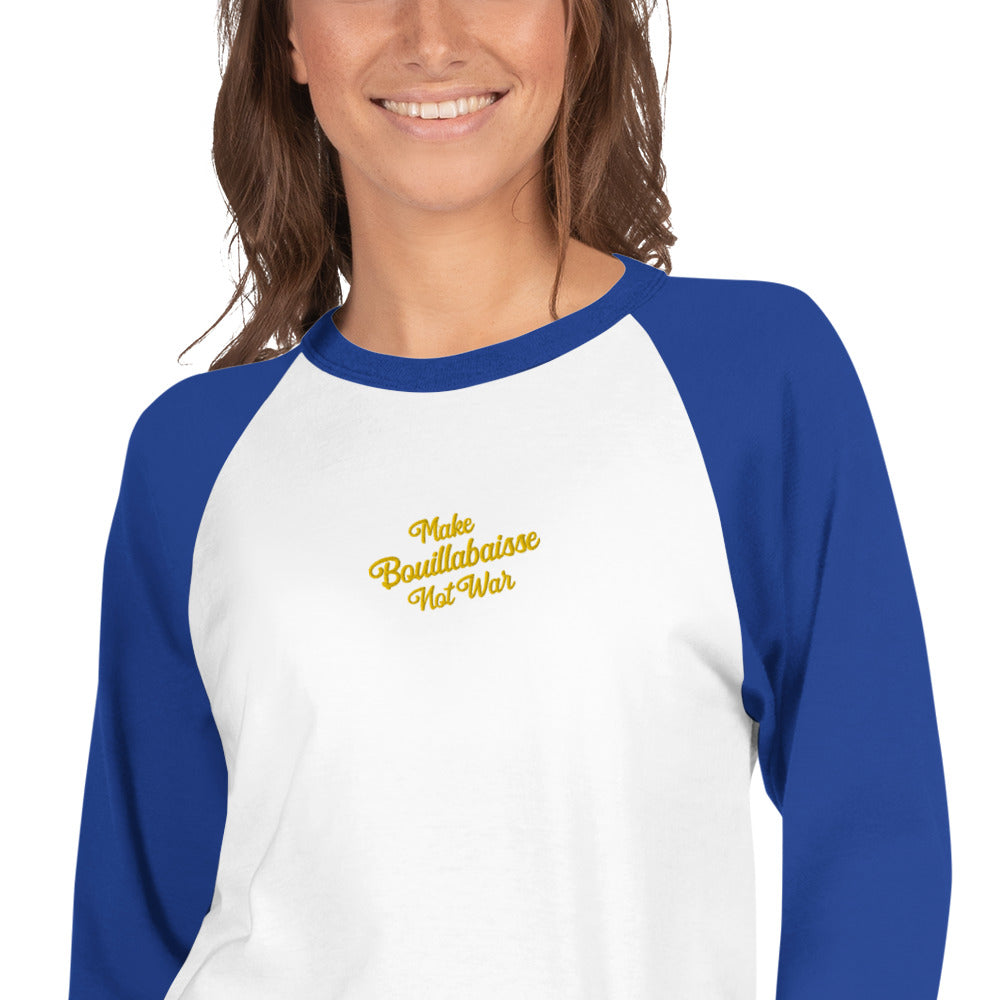 T-shirt à manches Raglan 3/4 Make Bouillabaisse Not War brodé gold