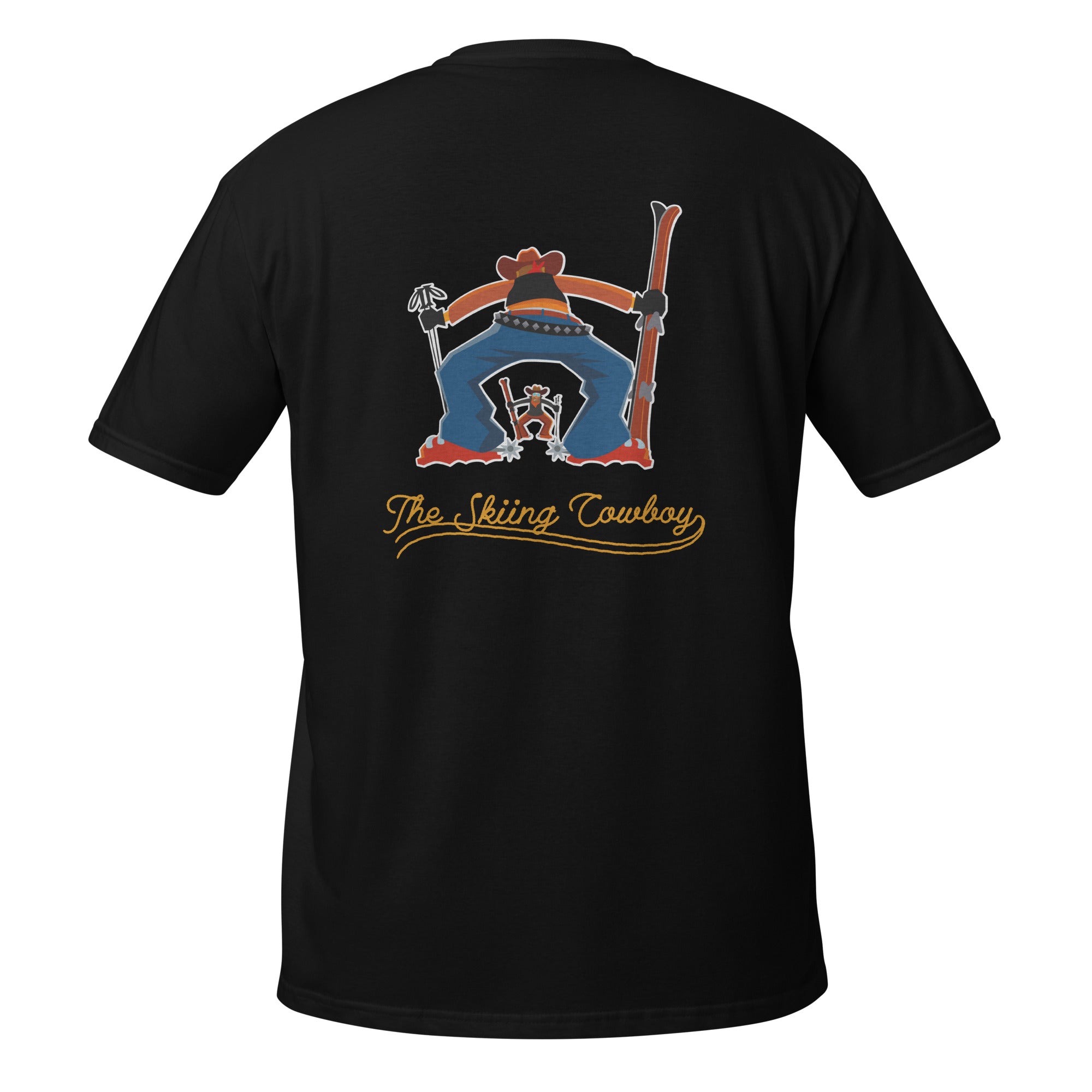 T-shirt softstyle en coton Skiing Cowboy (face) & Ski Fight at OK Corral Outline (dos)