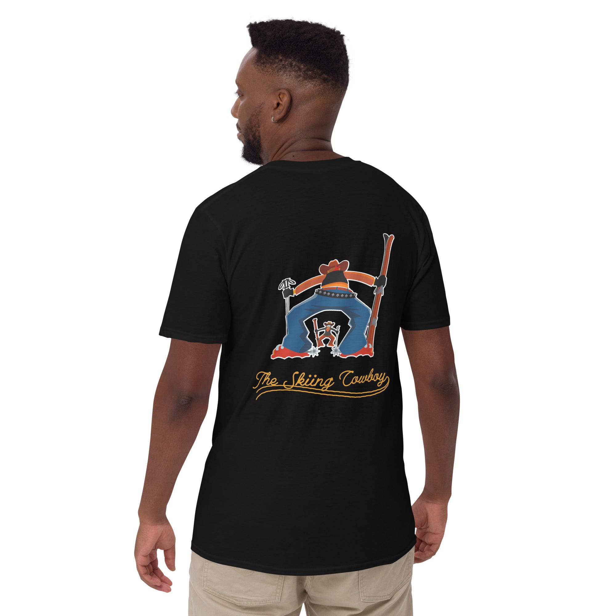 T-shirt softstyle en coton Skiing Cowboy (face) & Ski Fight at OK Corral Outline (dos)