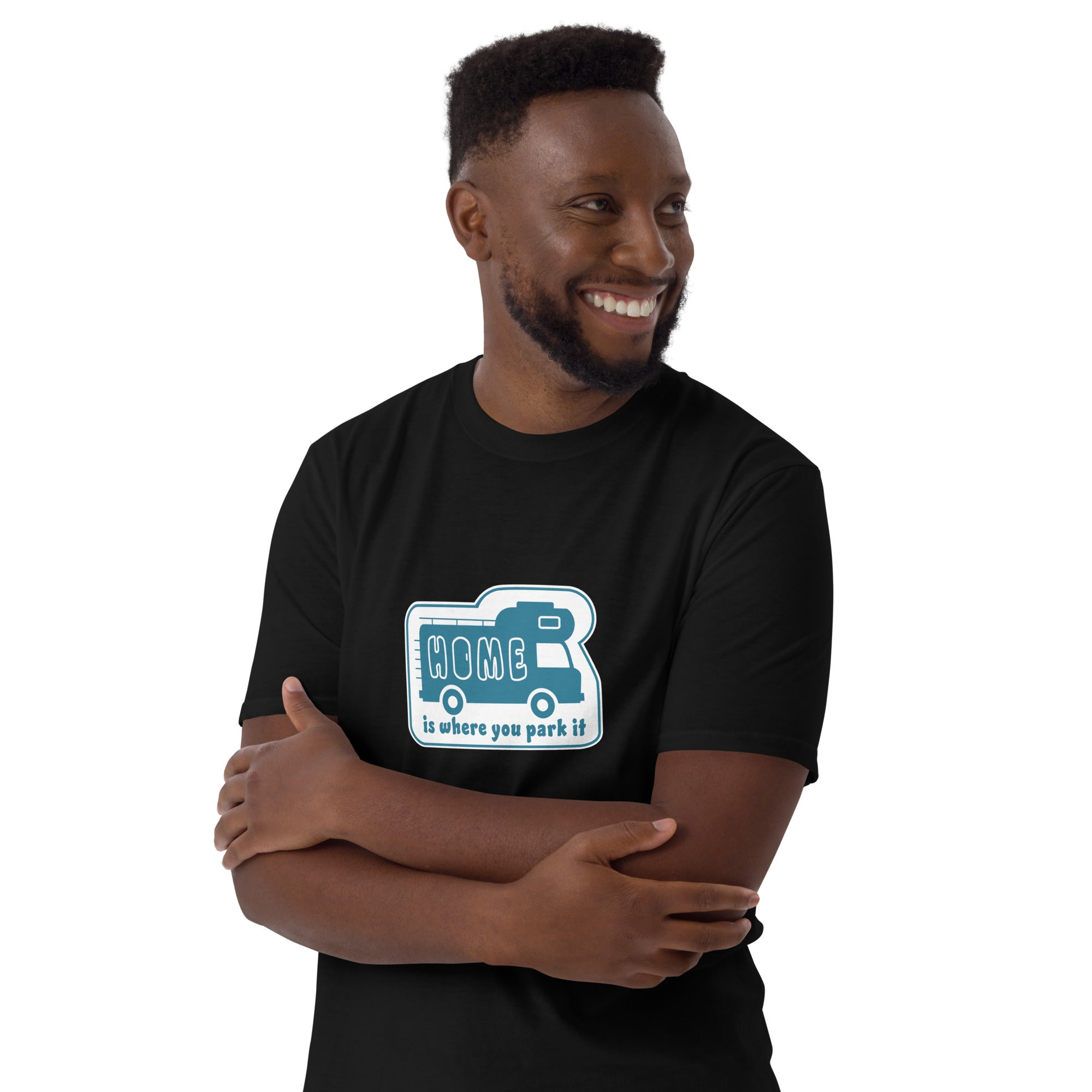Softstyle Cotton T-Shirt Blue Camper Van Home is where you park it