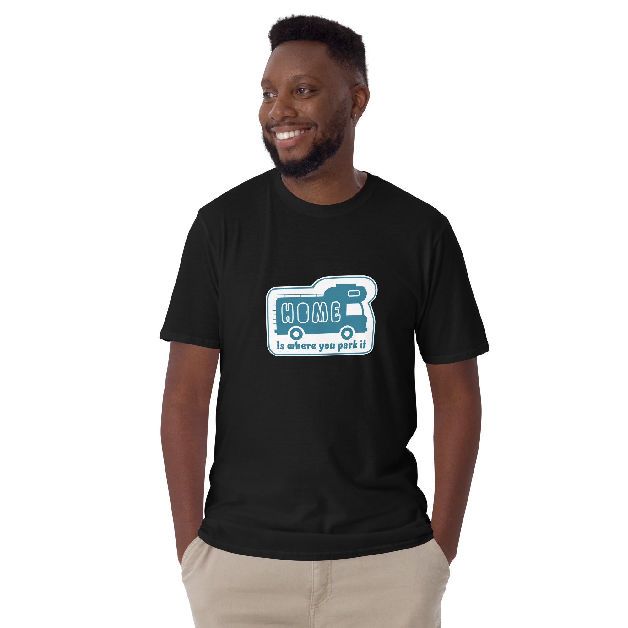 Softstyle Cotton T-Shirt Blue Camper Van Home is where you park it