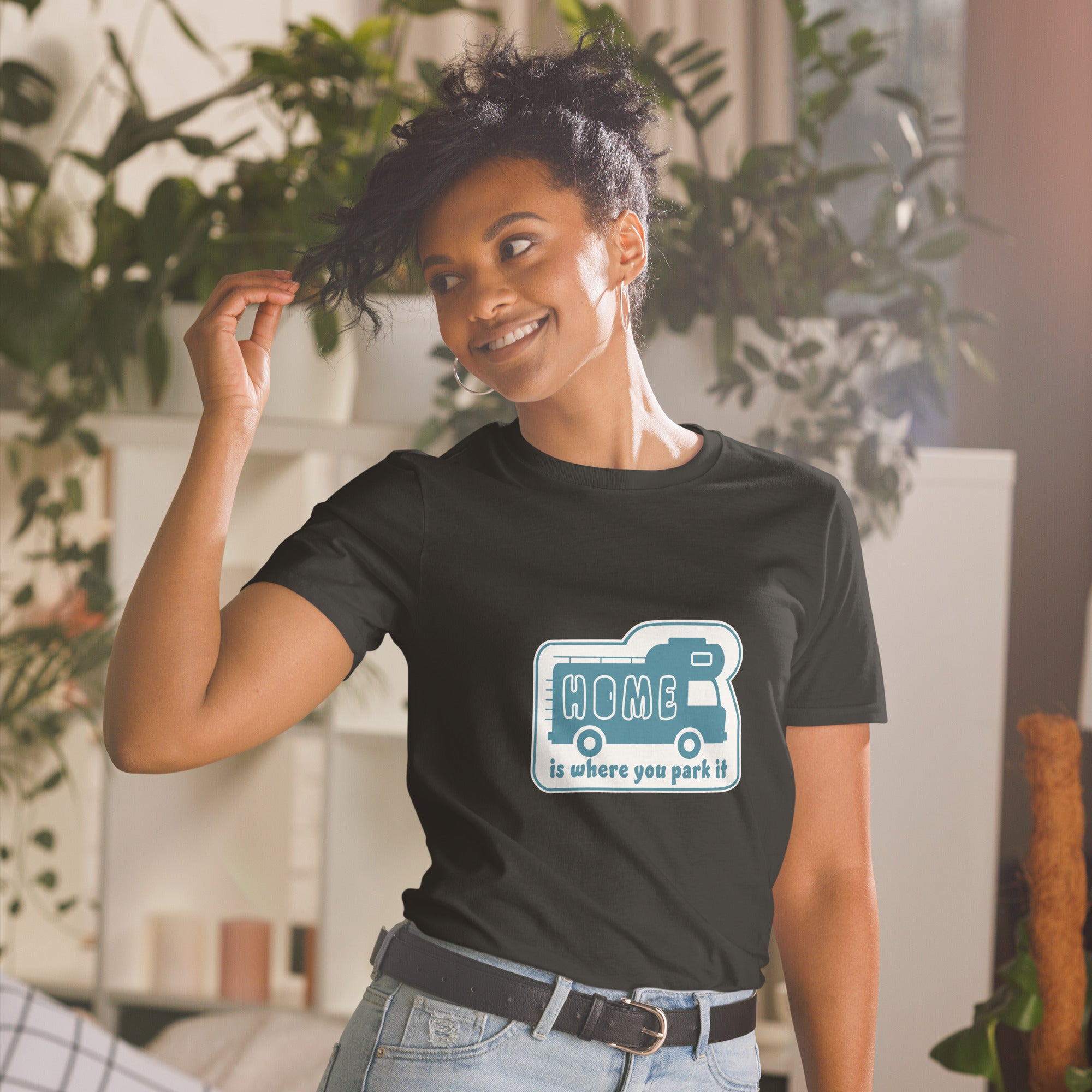 Softstyle Cotton T-Shirt Blue Camper Van Home is where you park it