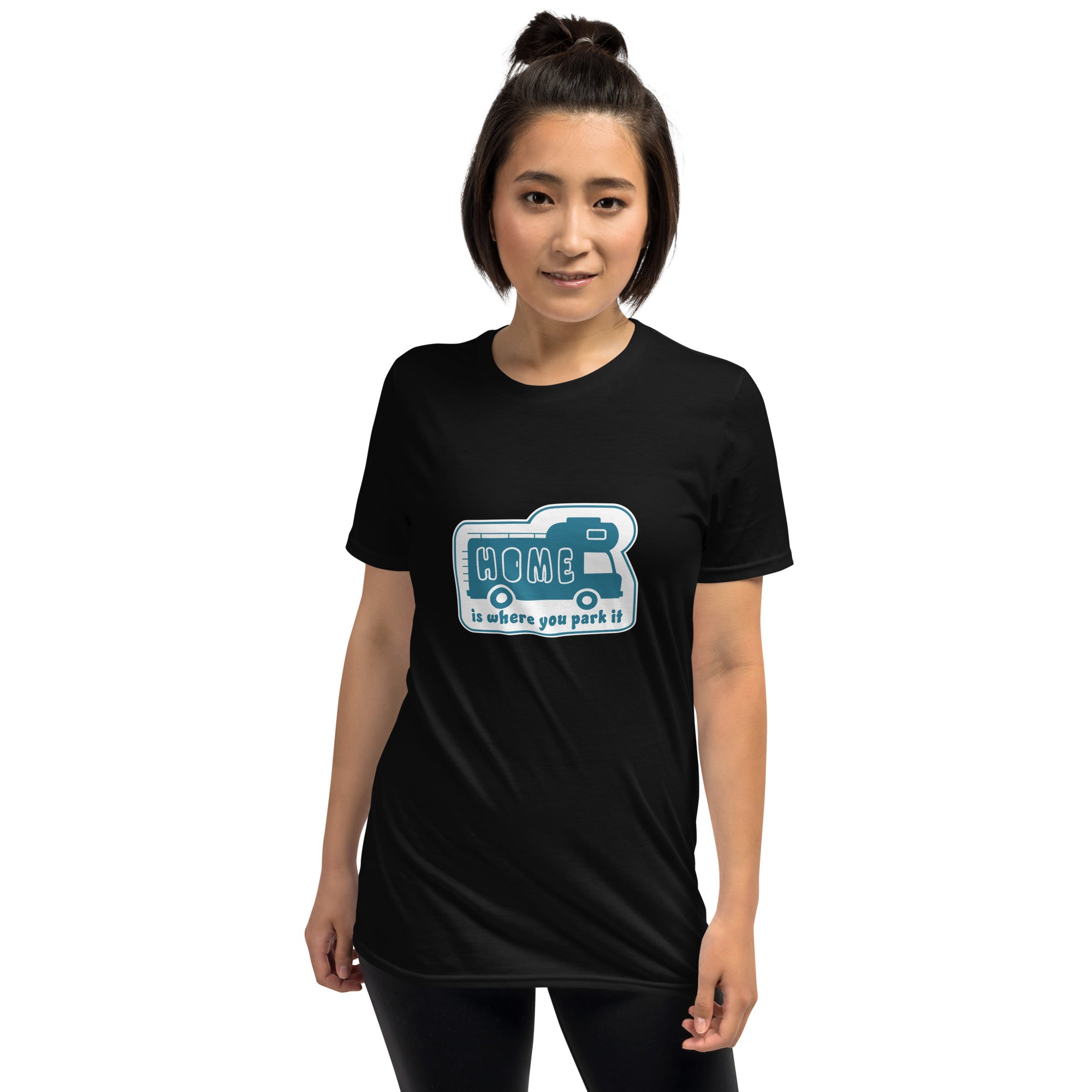 Softstyle Cotton T-Shirt Blue Camper Van Home is where you park it