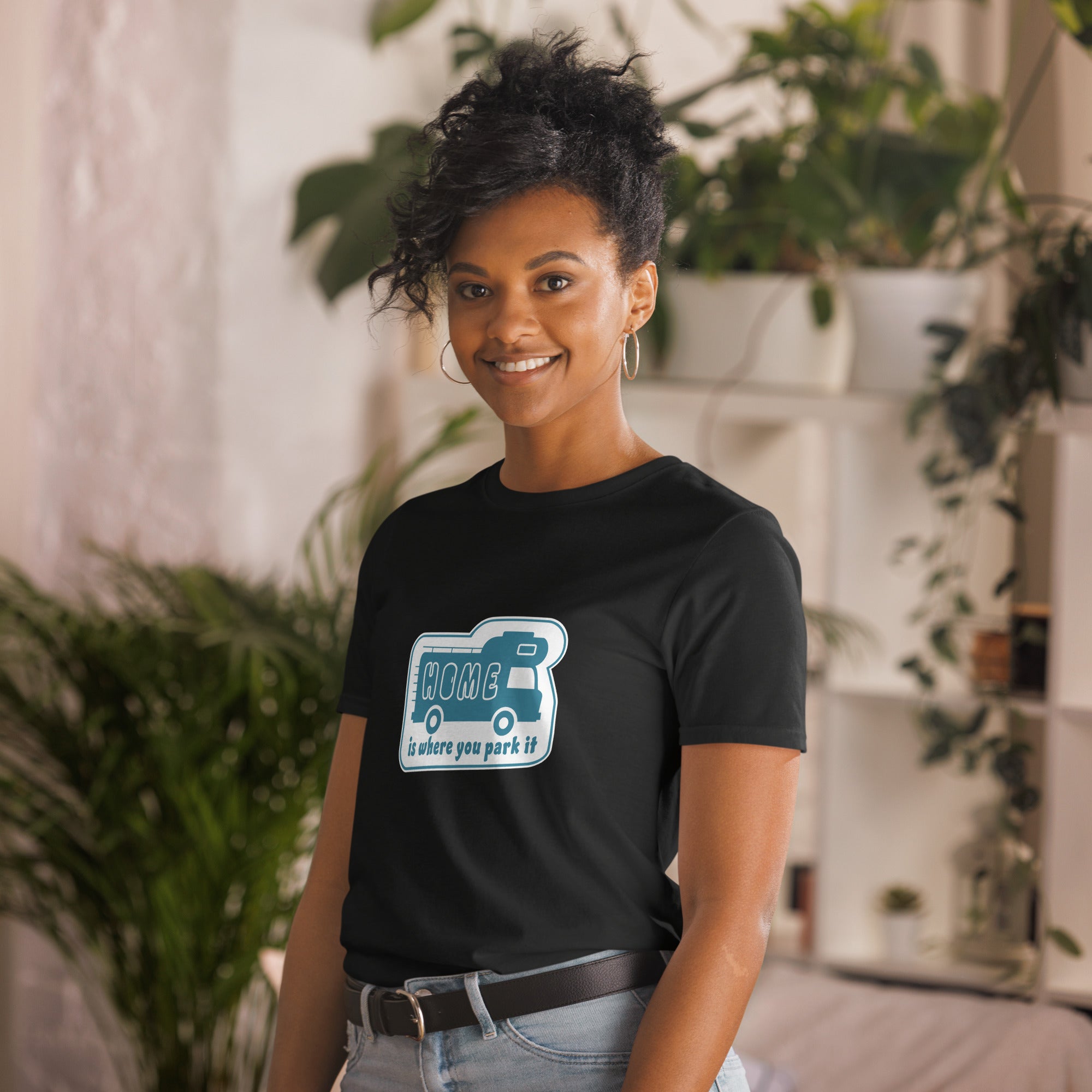 Softstyle Cotton T-Shirt Blue Camper Van Home is where you park it