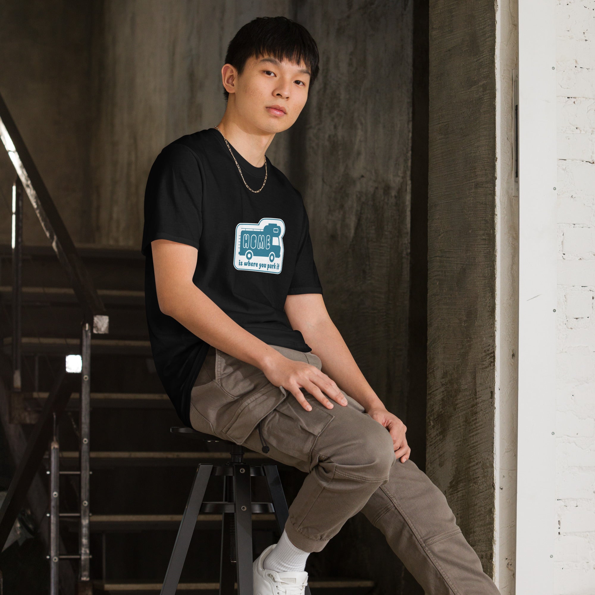 Softstyle Cotton T-Shirt Blue Camper Van Home is where you park it