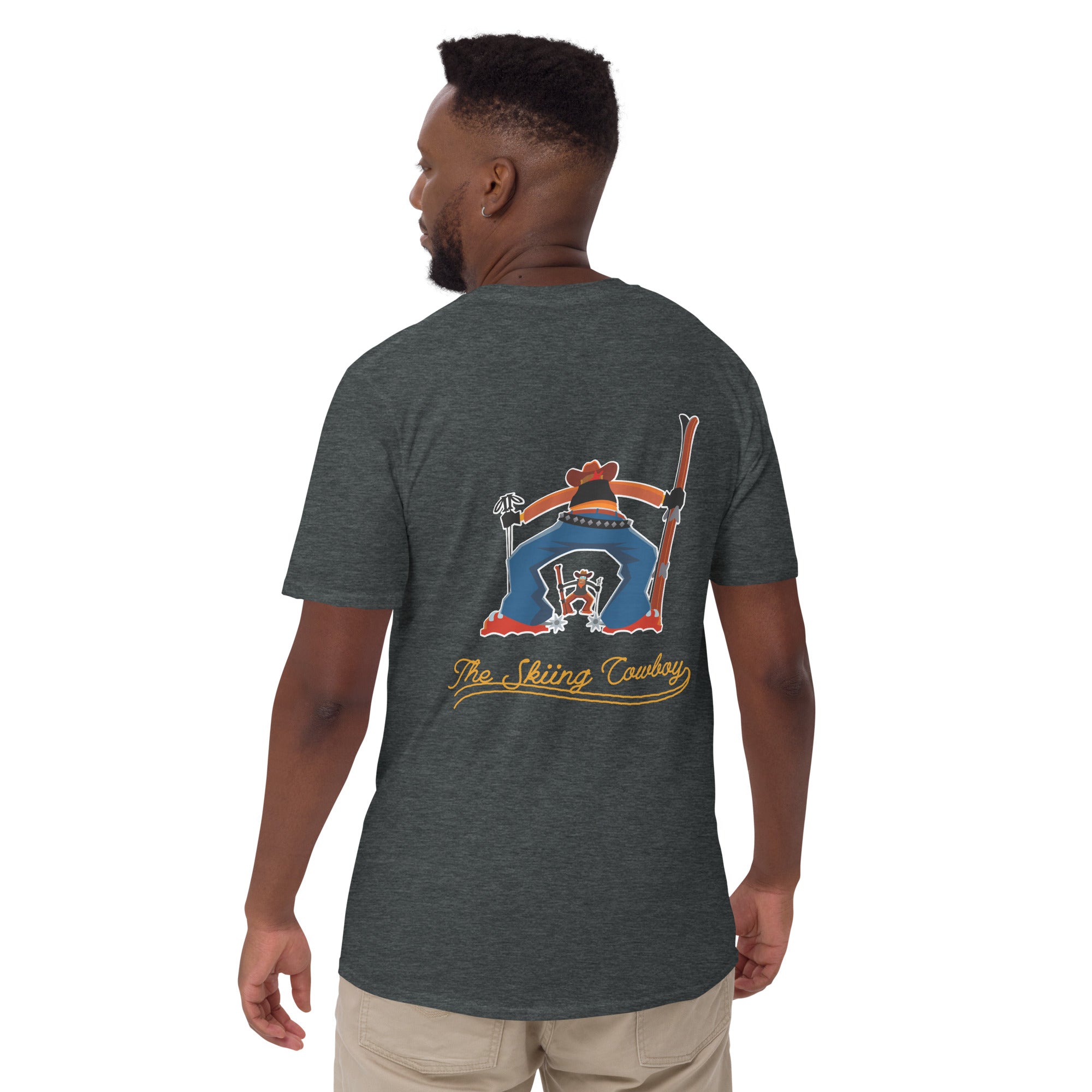 T-shirt softstyle en coton Skiing Cowboy (face) & Ski Fight at OK Corral Outline (dos)