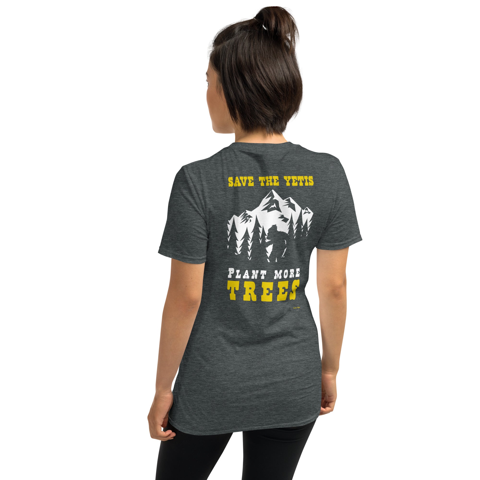 T-shirt softstyle en coton Save the Yetis Plant more Trees (face & dos)