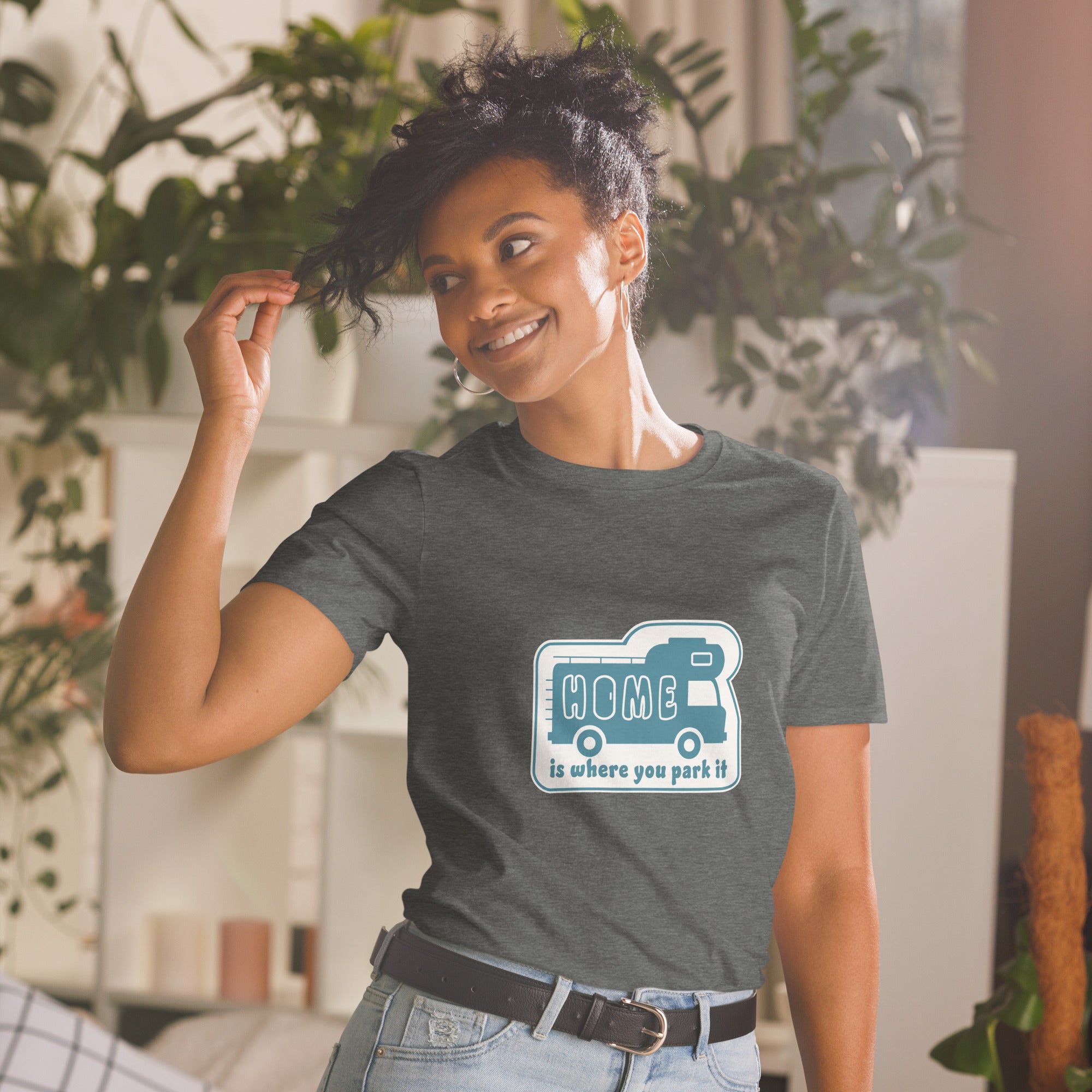 Softstyle Cotton T-Shirt Blue Camper Van Home is where you park it