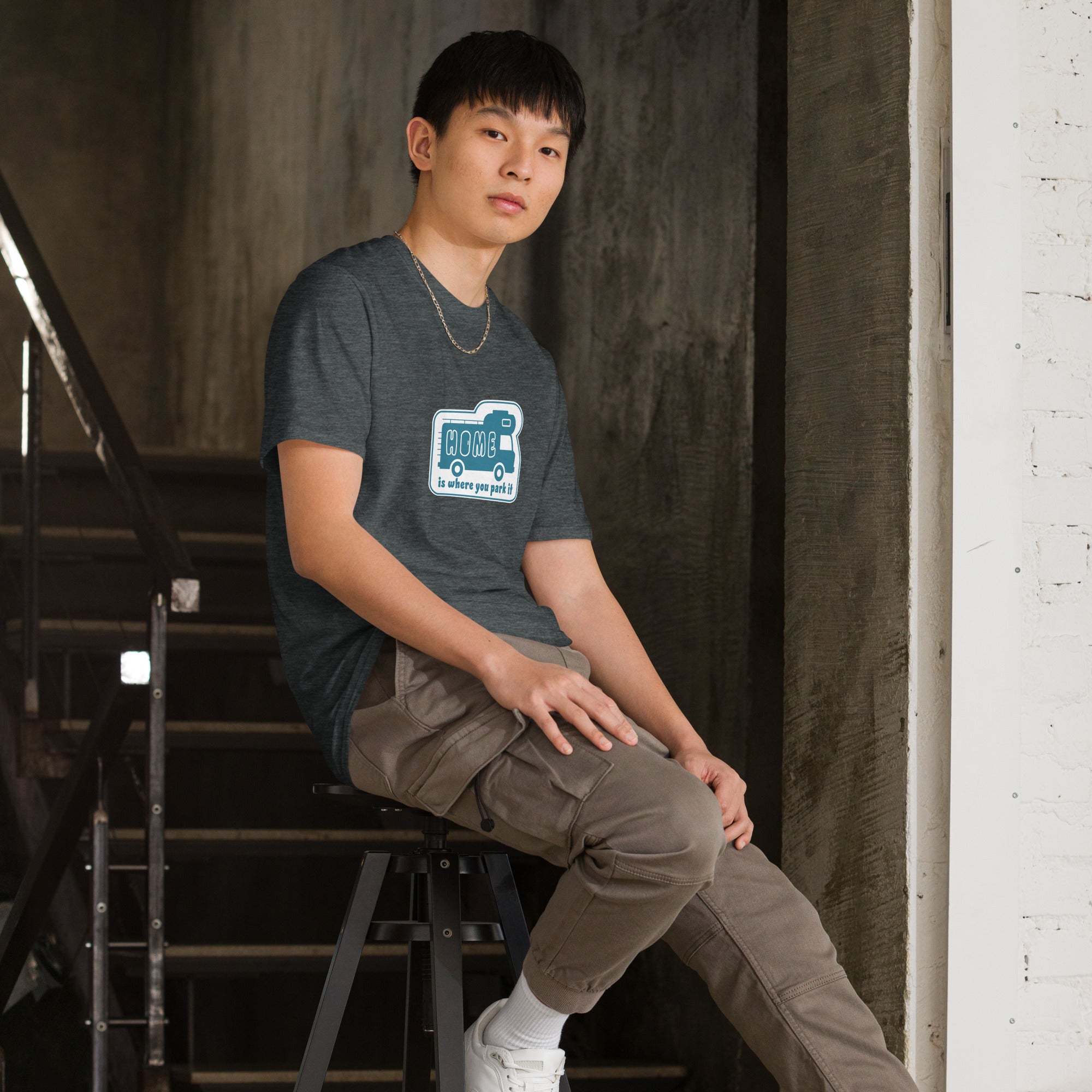 Softstyle Cotton T-Shirt Blue Camper Van Home is where you park it