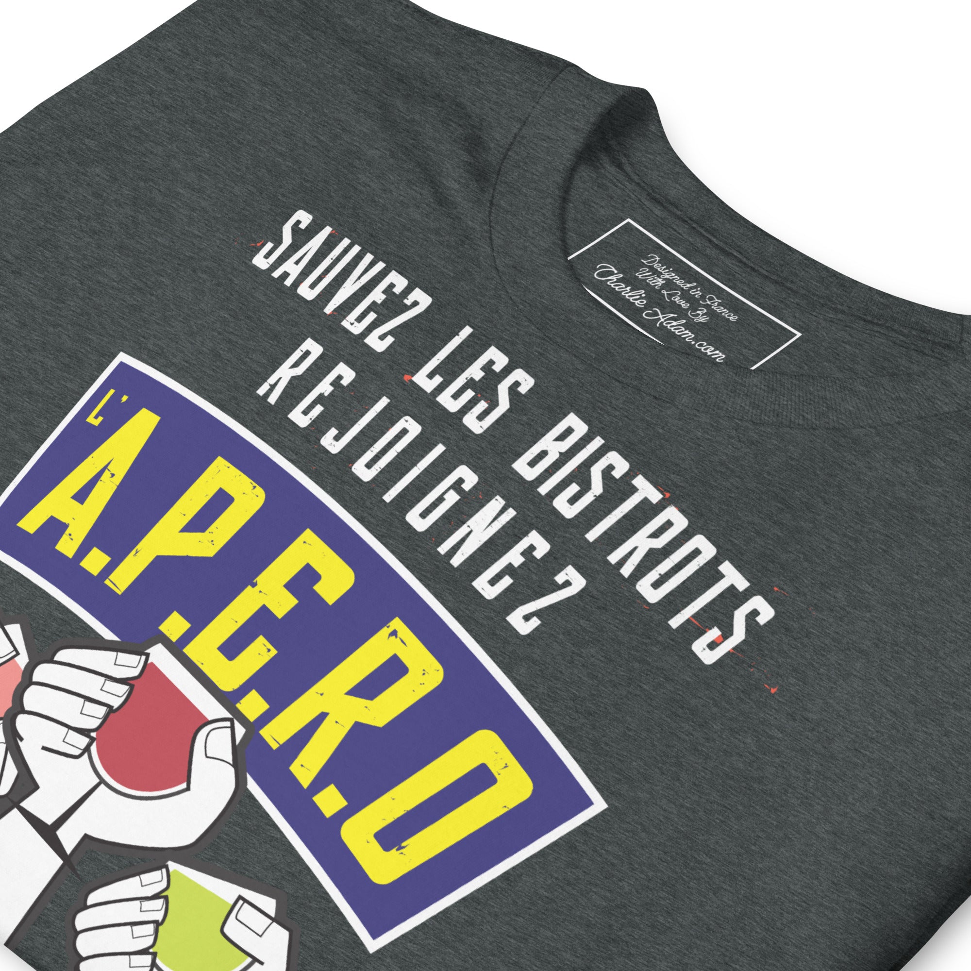 T-shirt softstyle en coton Sauvez les Bistrots, rejoignez l'Apéro sur couleurs foncées
