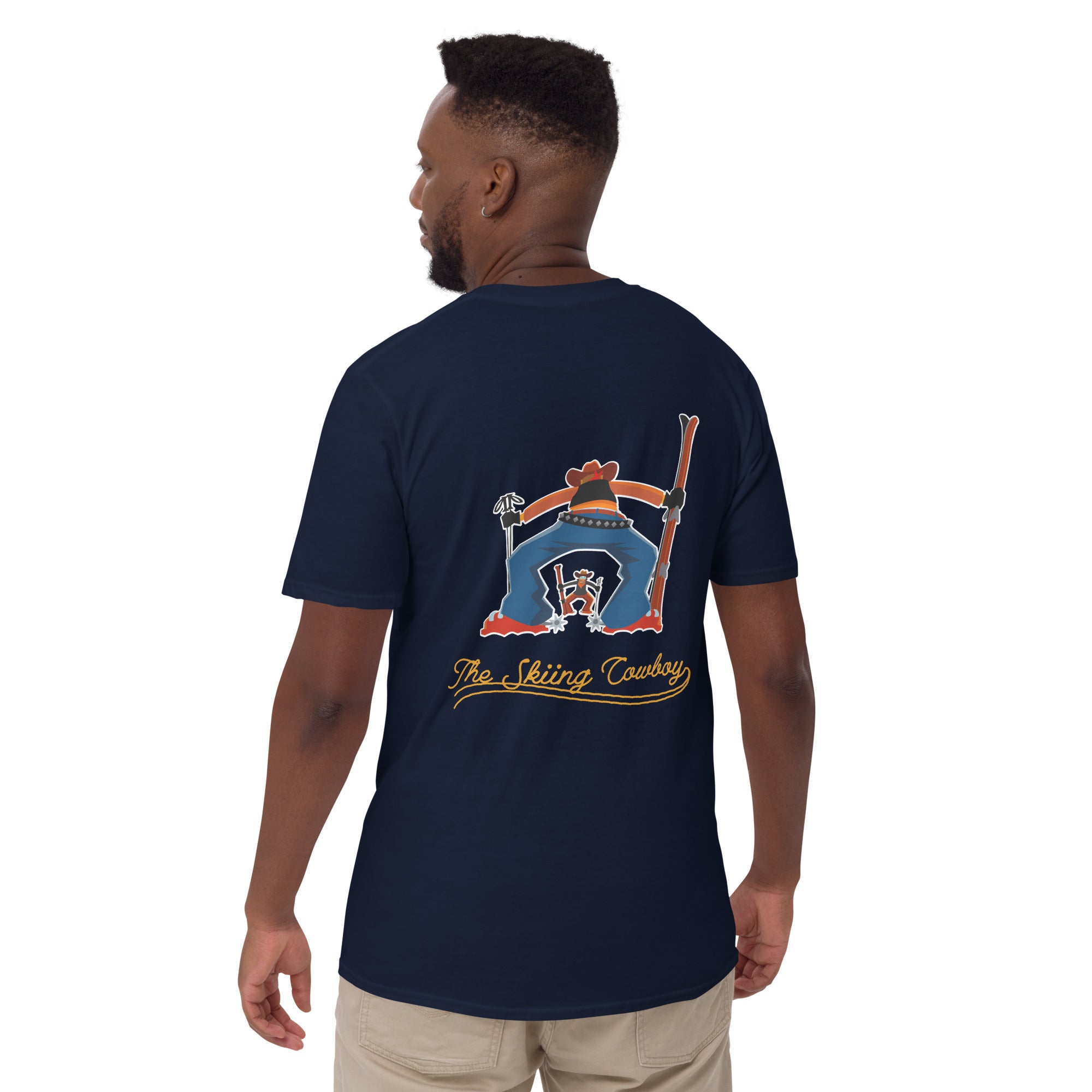 T-shirt softstyle en coton Skiing Cowboy (face) & Ski Fight at OK Corral Outline (dos)