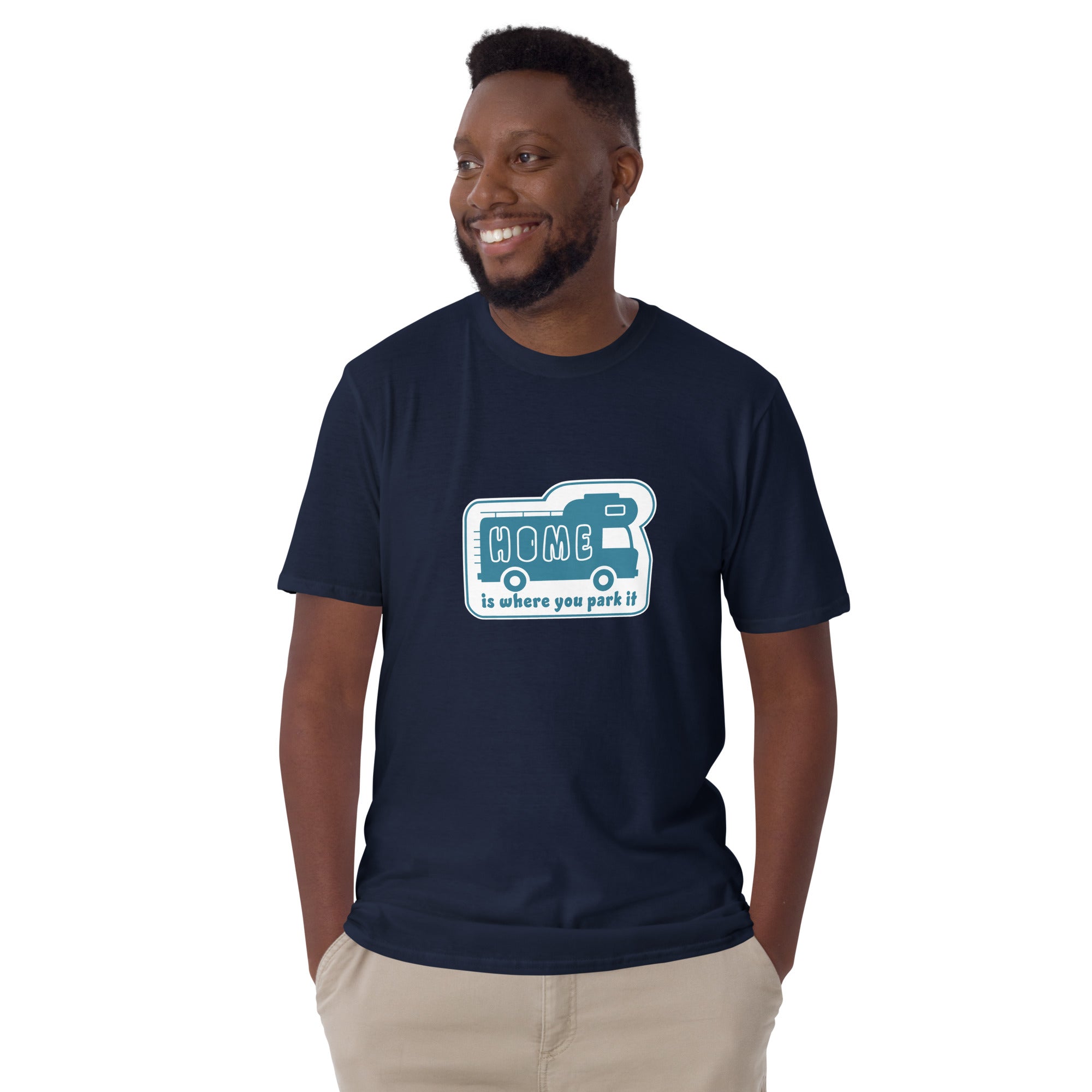 Softstyle Cotton T-Shirt Blue Camper Van Home is where you park it