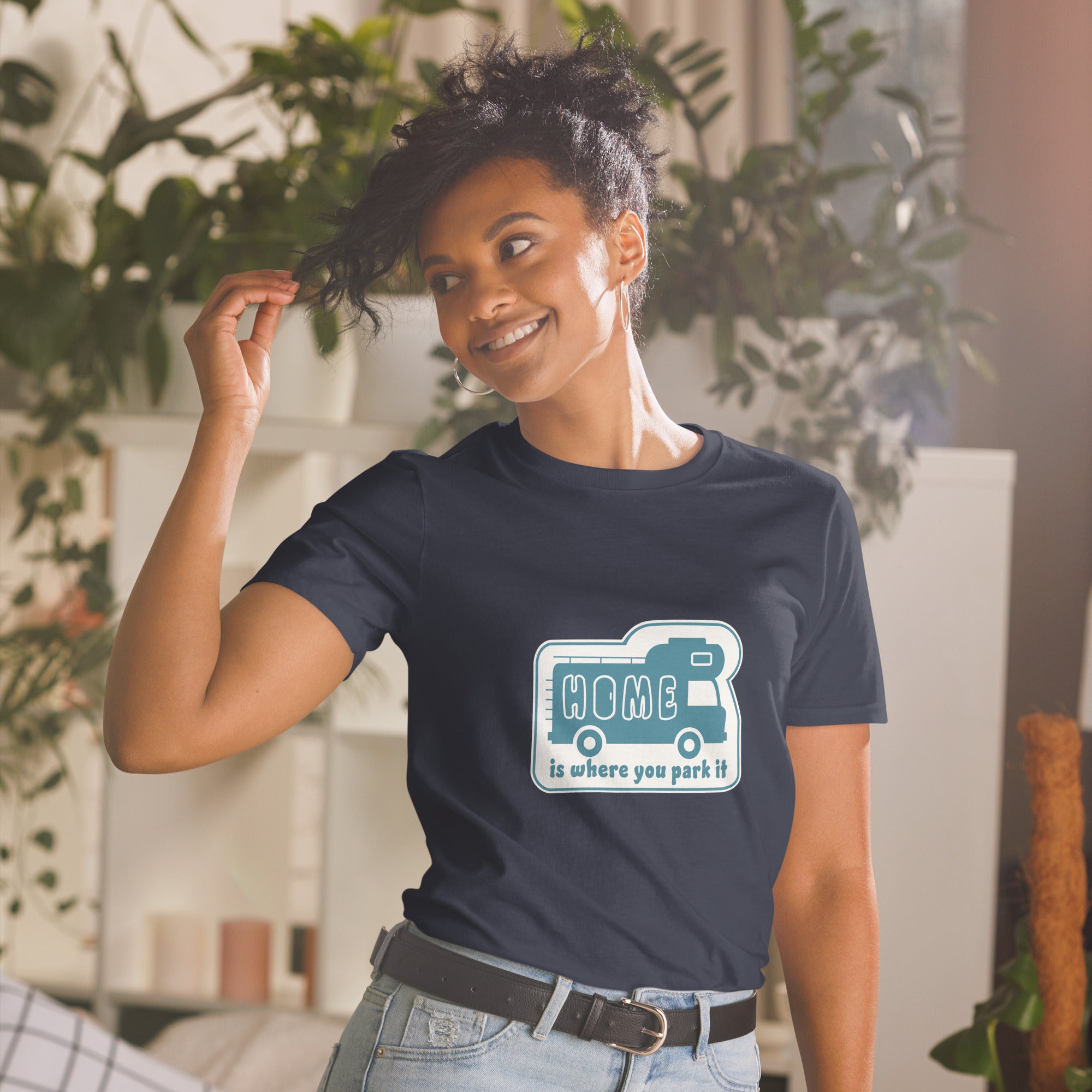 Softstyle Cotton T-Shirt Blue Camper Van Home is where you park it