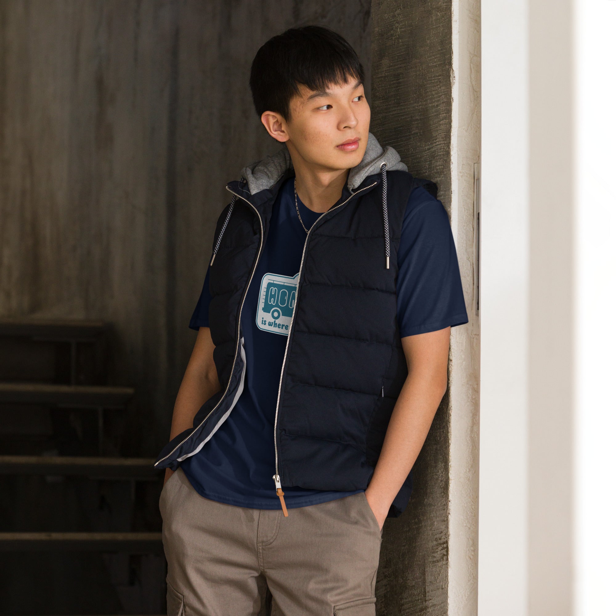 Softstyle Cotton T-Shirt Blue Camper Van Home is where you park it
