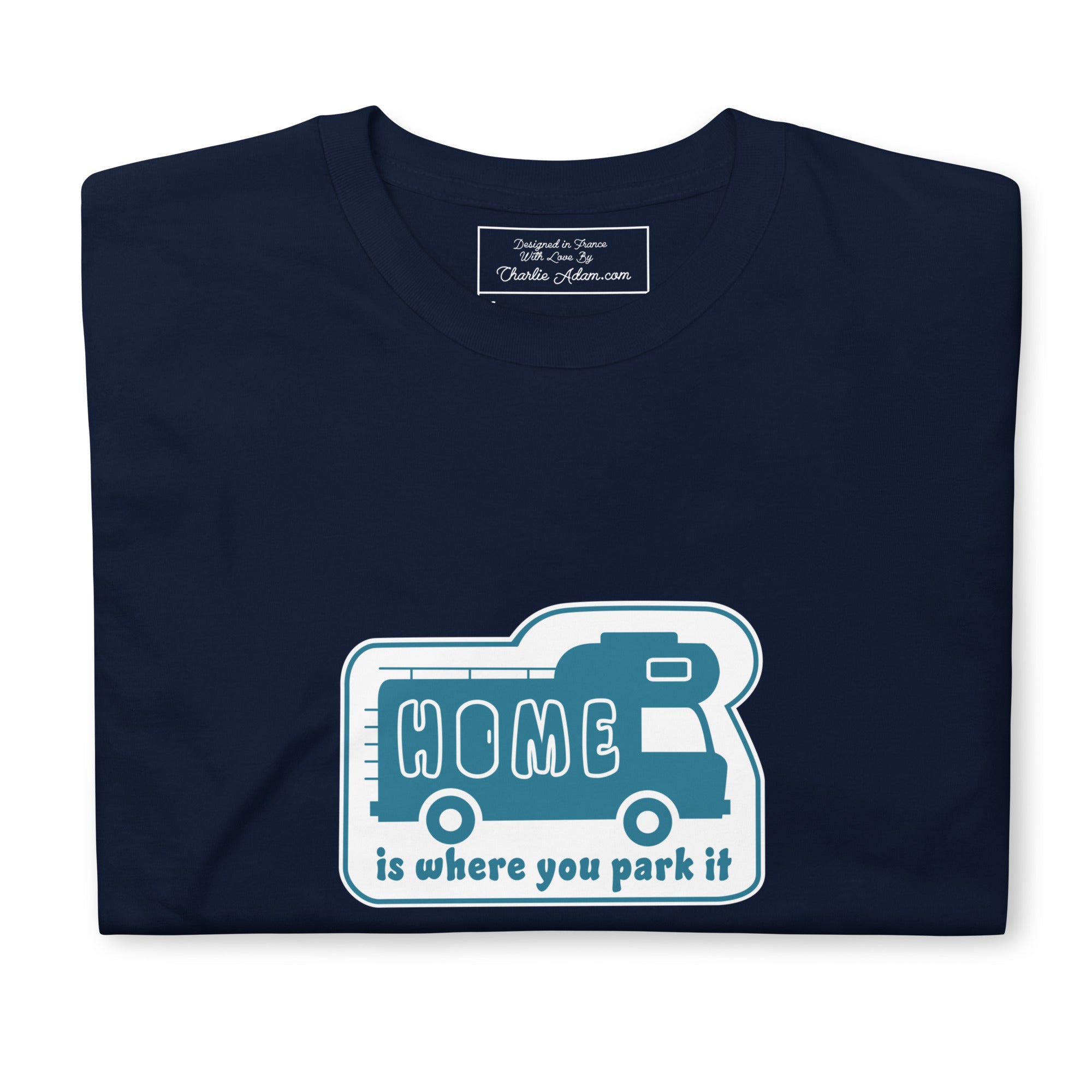 Softstyle Cotton T-Shirt Blue Camper Van Home is where you park it
