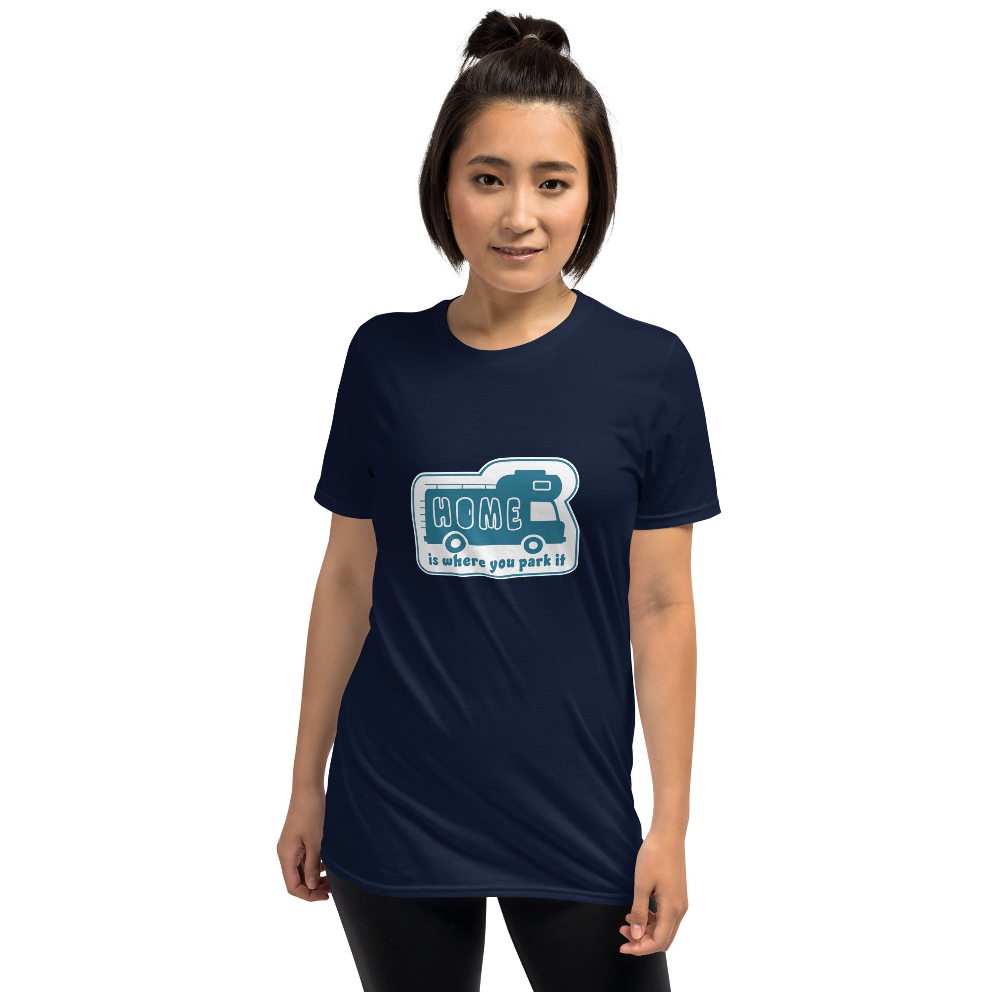 Softstyle Cotton T-Shirt Blue Camper Van Home is where you park it