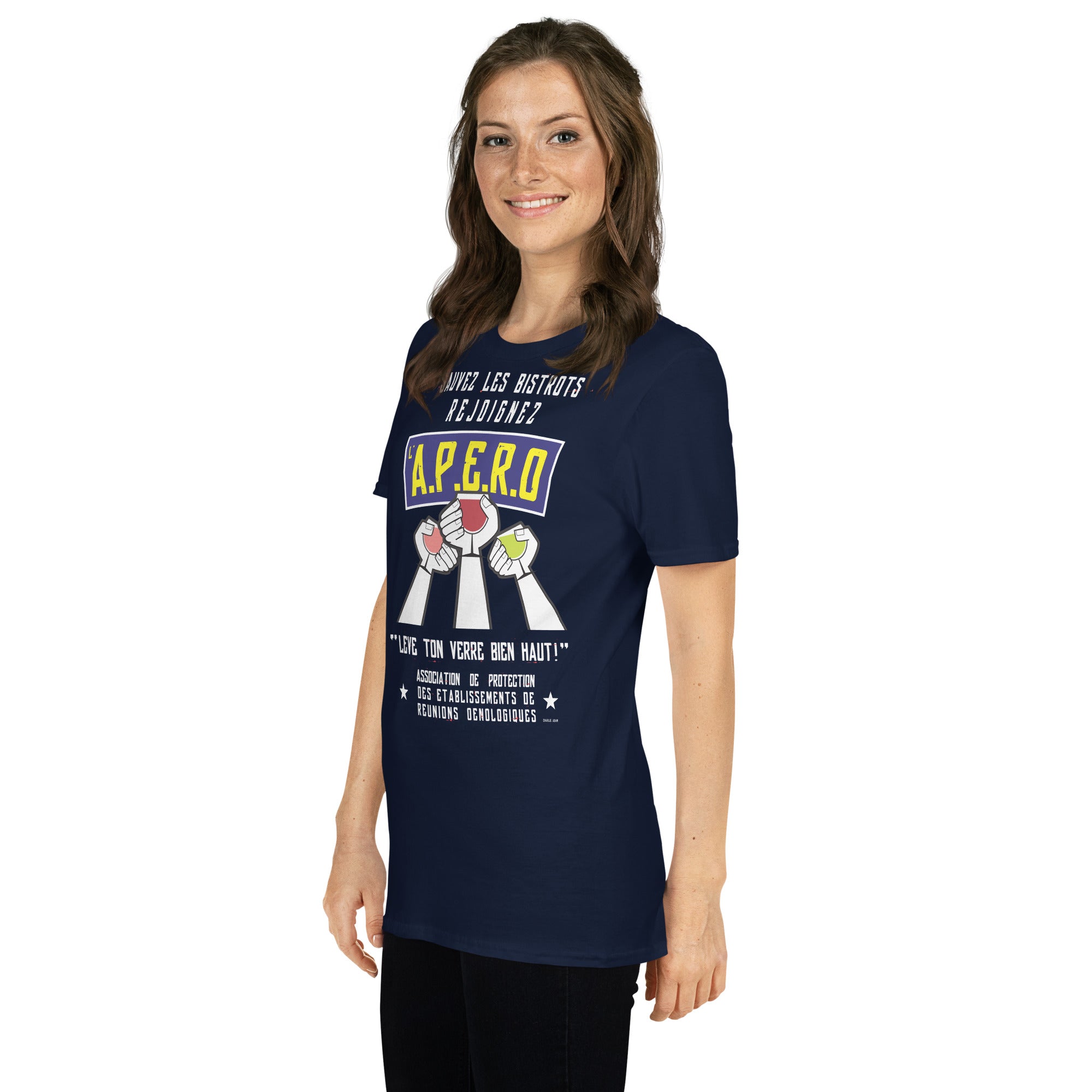 T-shirt softstyle en coton Sauvez les Bistrots, rejoignez l'Apéro sur couleurs foncées