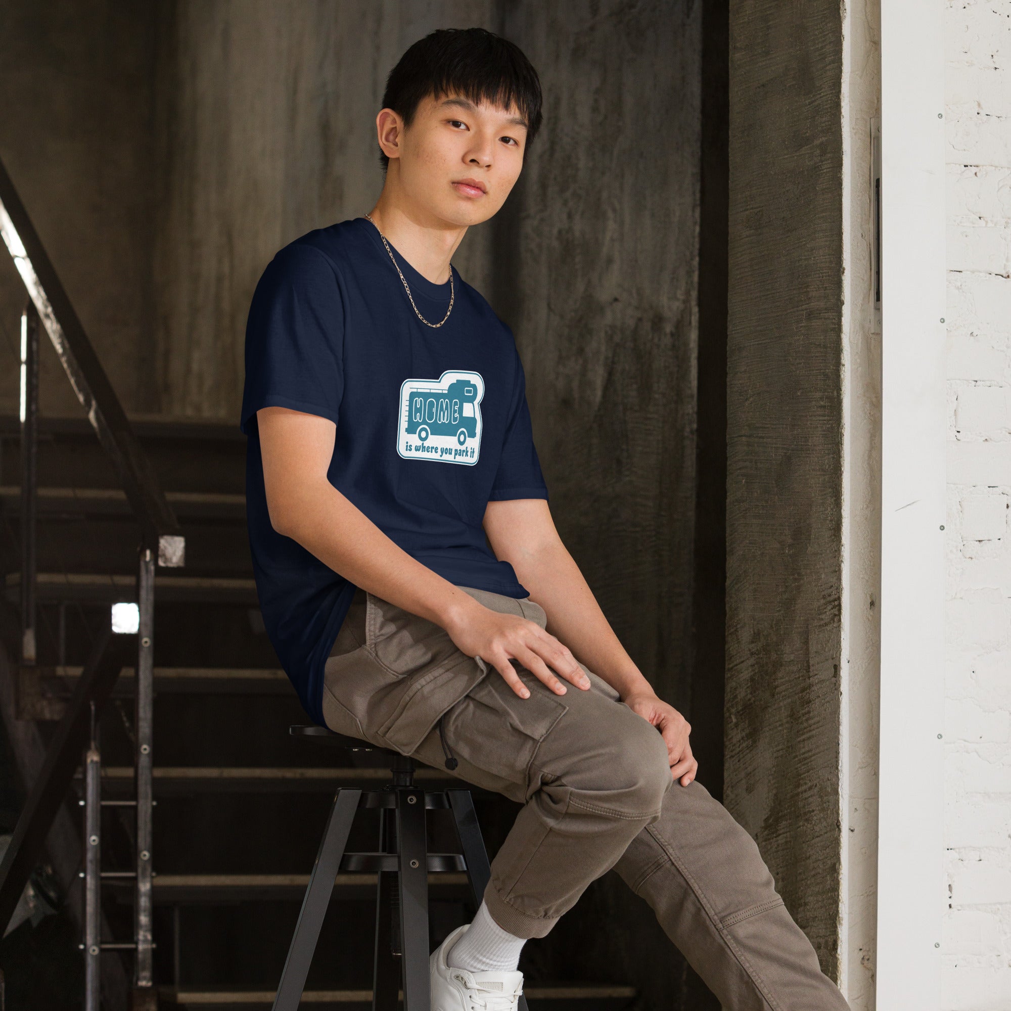 Softstyle Cotton T-Shirt Blue Camper Van Home is where you park it
