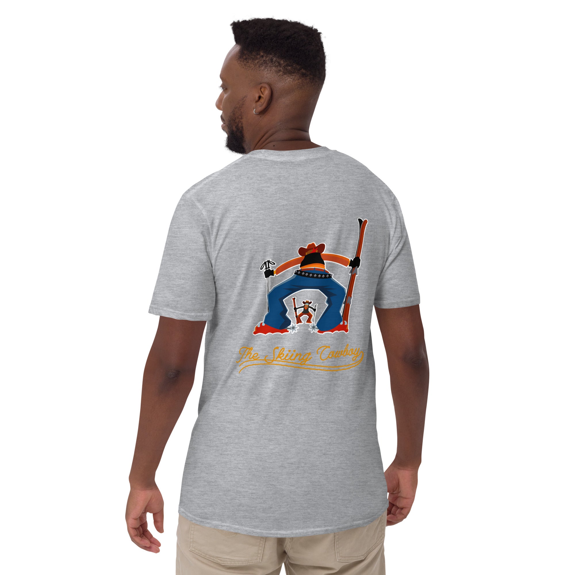 T-shirt softstyle en coton Skiing Cowboy (face) & Ski Fight at OK Corral Outline (dos)