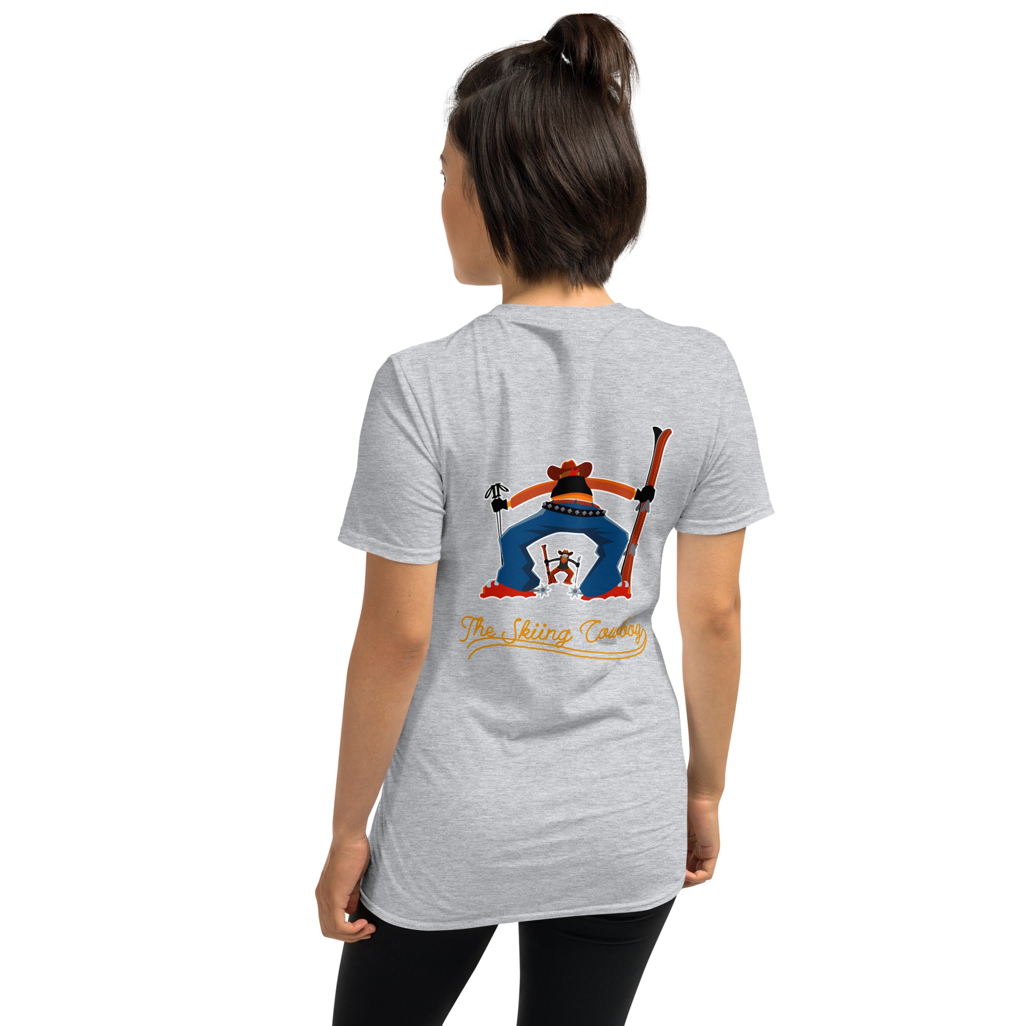 T-shirt softstyle en coton Skiing Cowboy (face) & Ski Fight at OK Corral Outline (dos)
