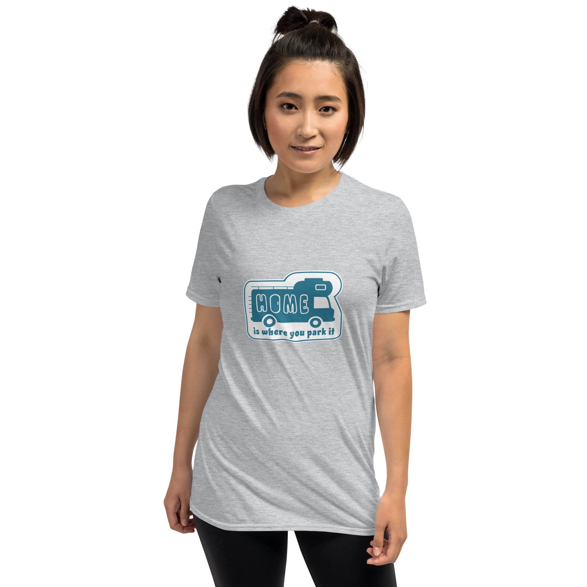 Softstyle Cotton T-Shirt Blue Camper Van Home is where you park it