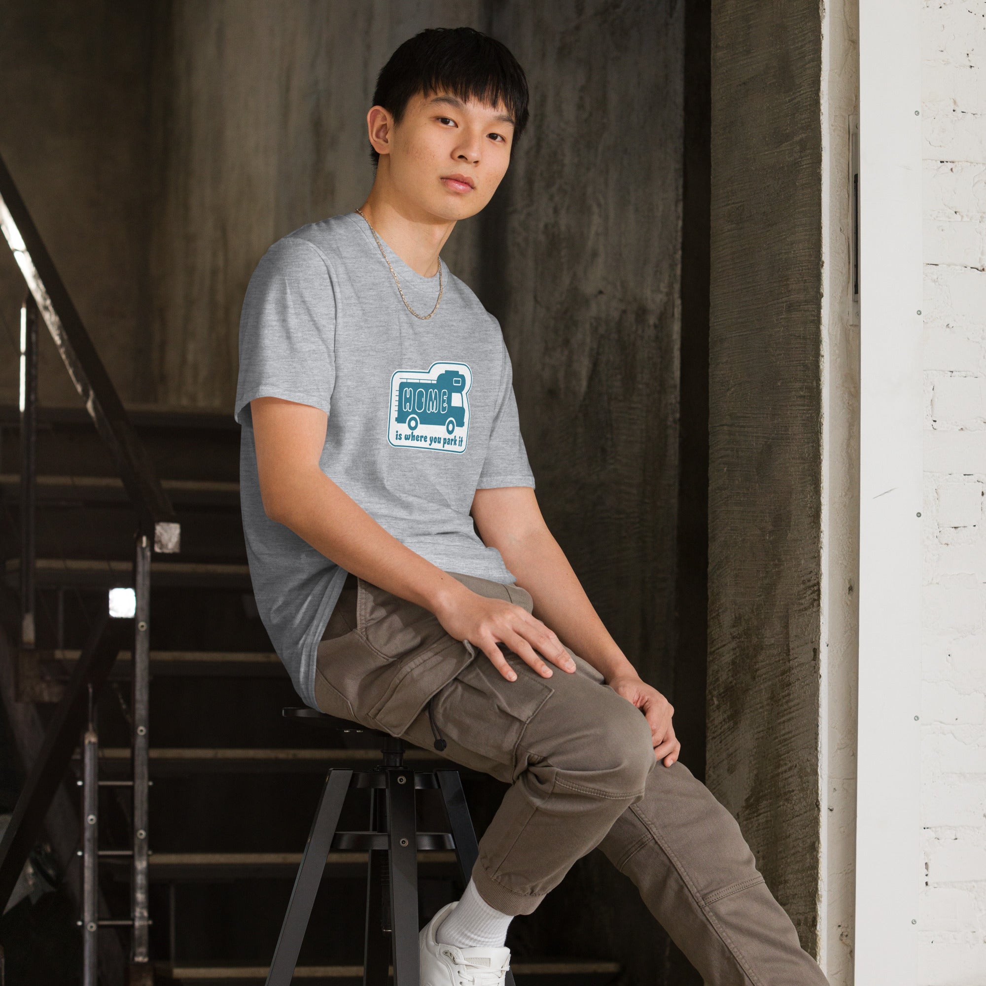 Softstyle Cotton T-Shirt Blue Camper Van Home is where you park it