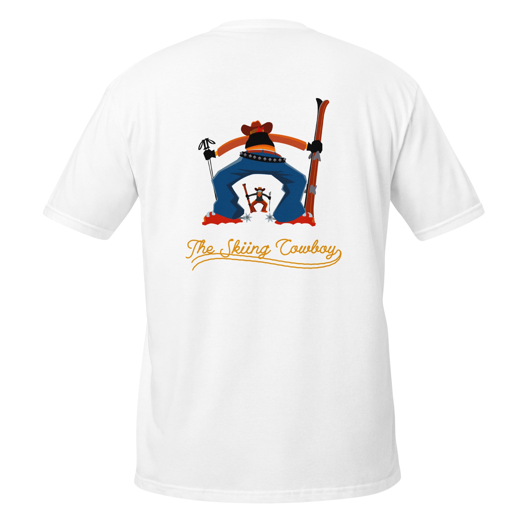 T-shirt softstyle en coton Skiing Cowboy (face) & Ski Fight at OK Corral Outline (dos)