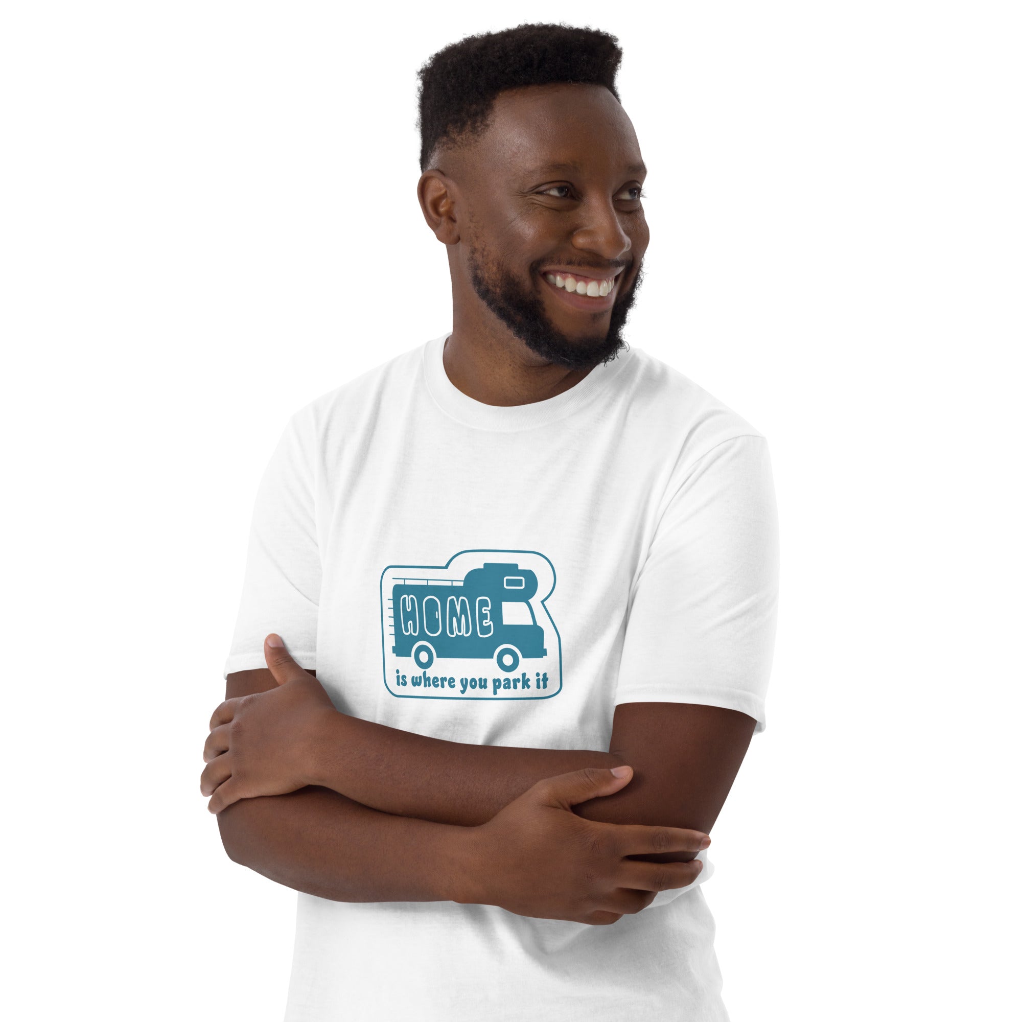 Softstyle Cotton T-Shirt Blue Camper Van Home is where you park it