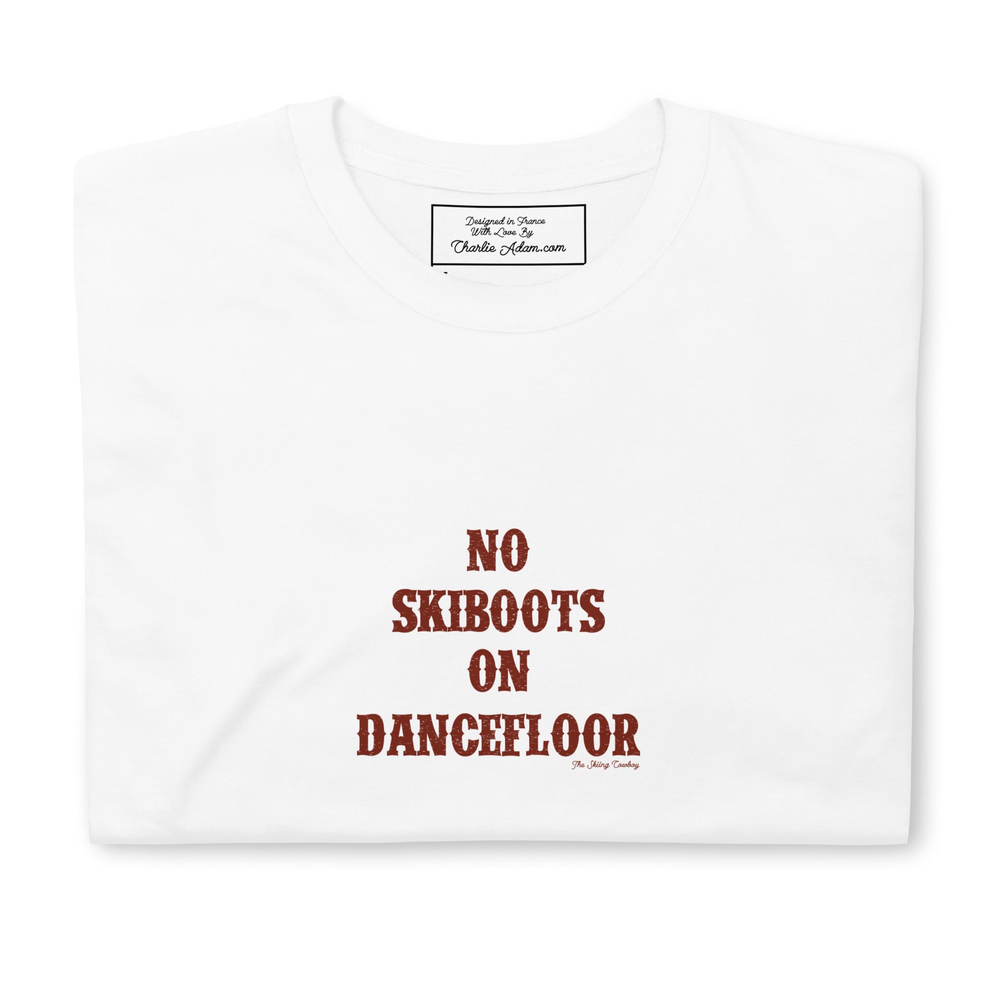 T-shirt softstyle en coton No Skiboots on Dancefloor sur fond clair