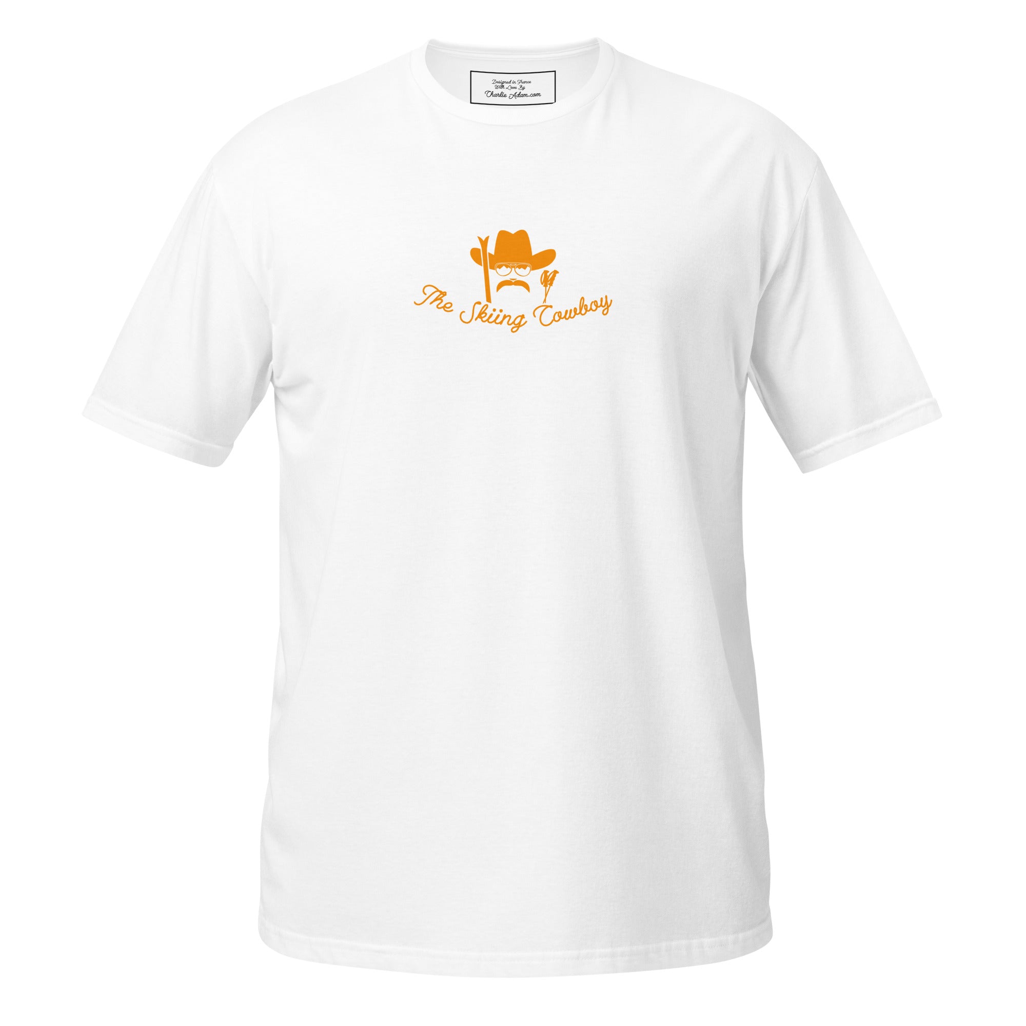 T-shirt softstyle en coton Skiing Cowboy (face) & Ski Fight at OK Corral Outline (dos)