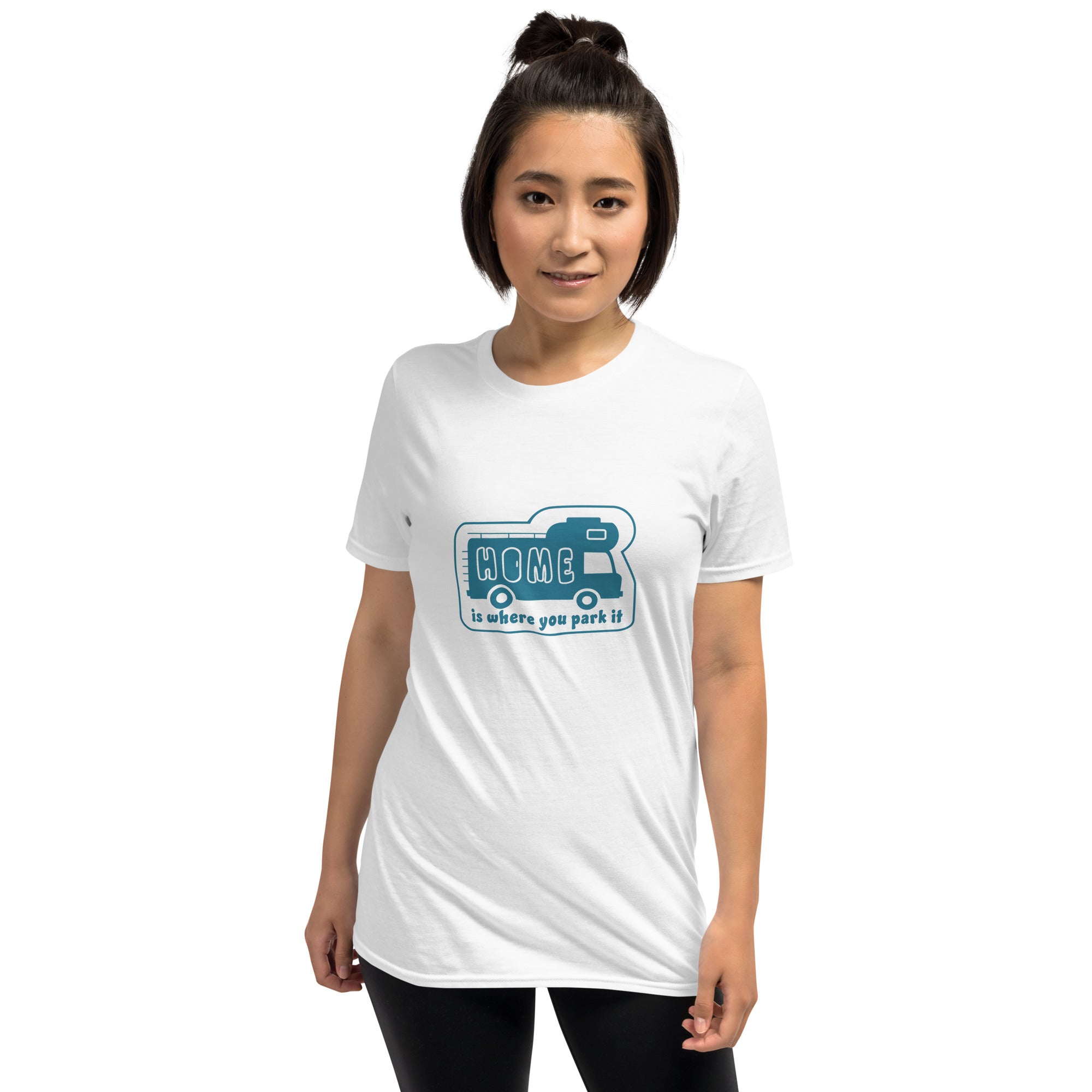 Softstyle Cotton T-Shirt Blue Camper Van Home is where you park it