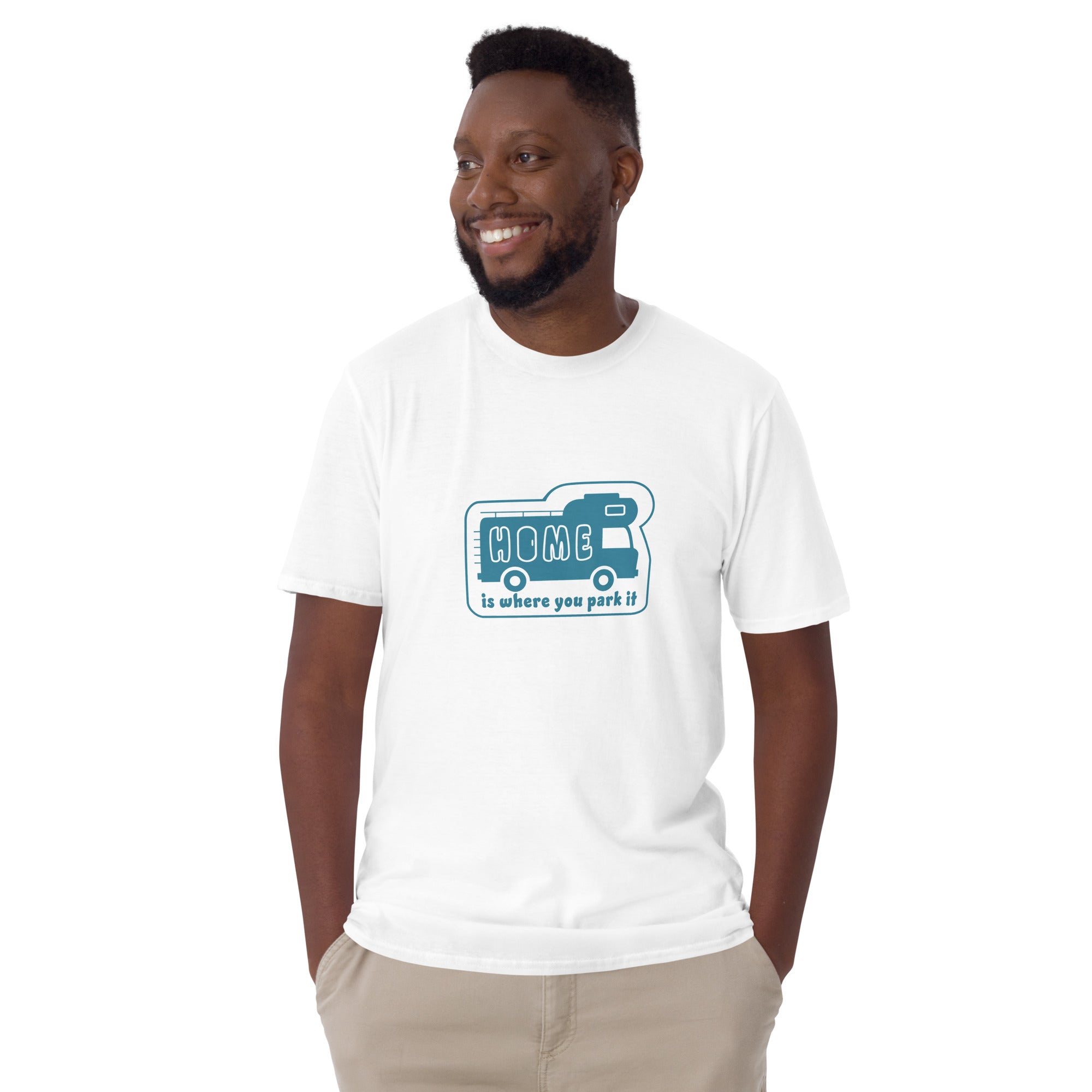 Softstyle Cotton T-Shirt Blue Camper Van Home is where you park it