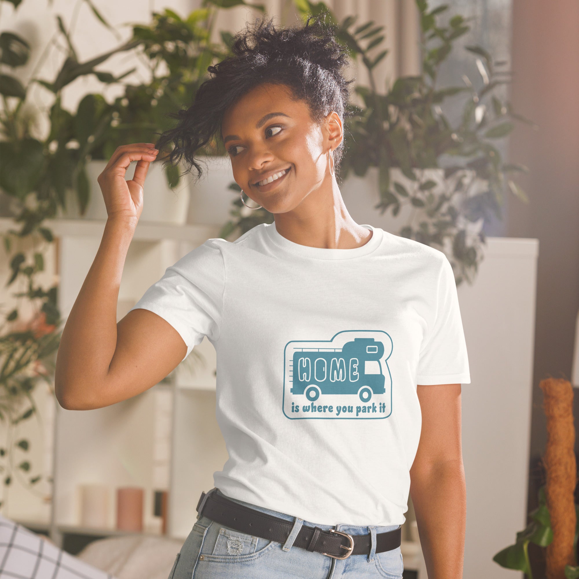 Softstyle Cotton T-Shirt Blue Camper Van Home is where you park it