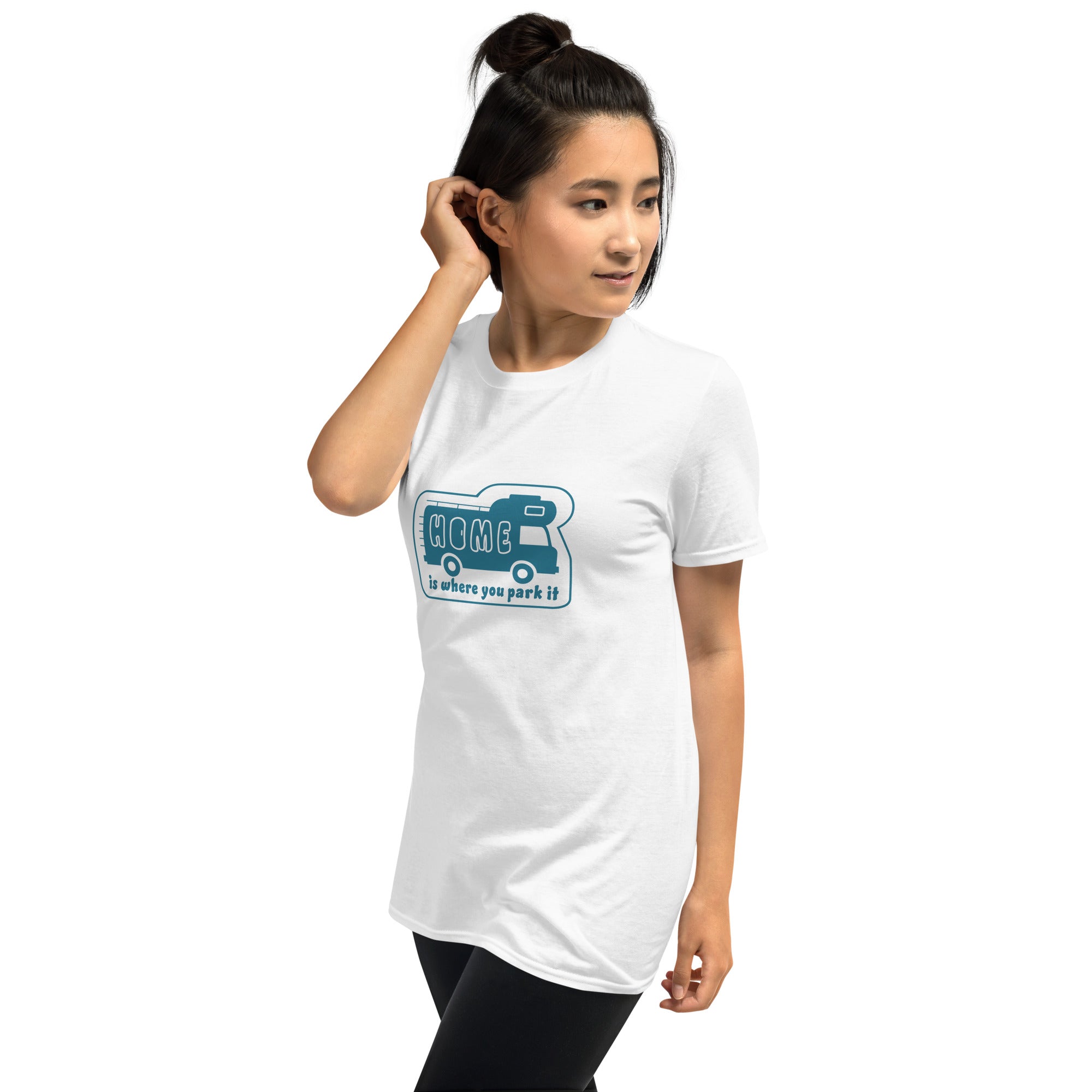Softstyle Cotton T-Shirt Blue Camper Van Home is where you park it